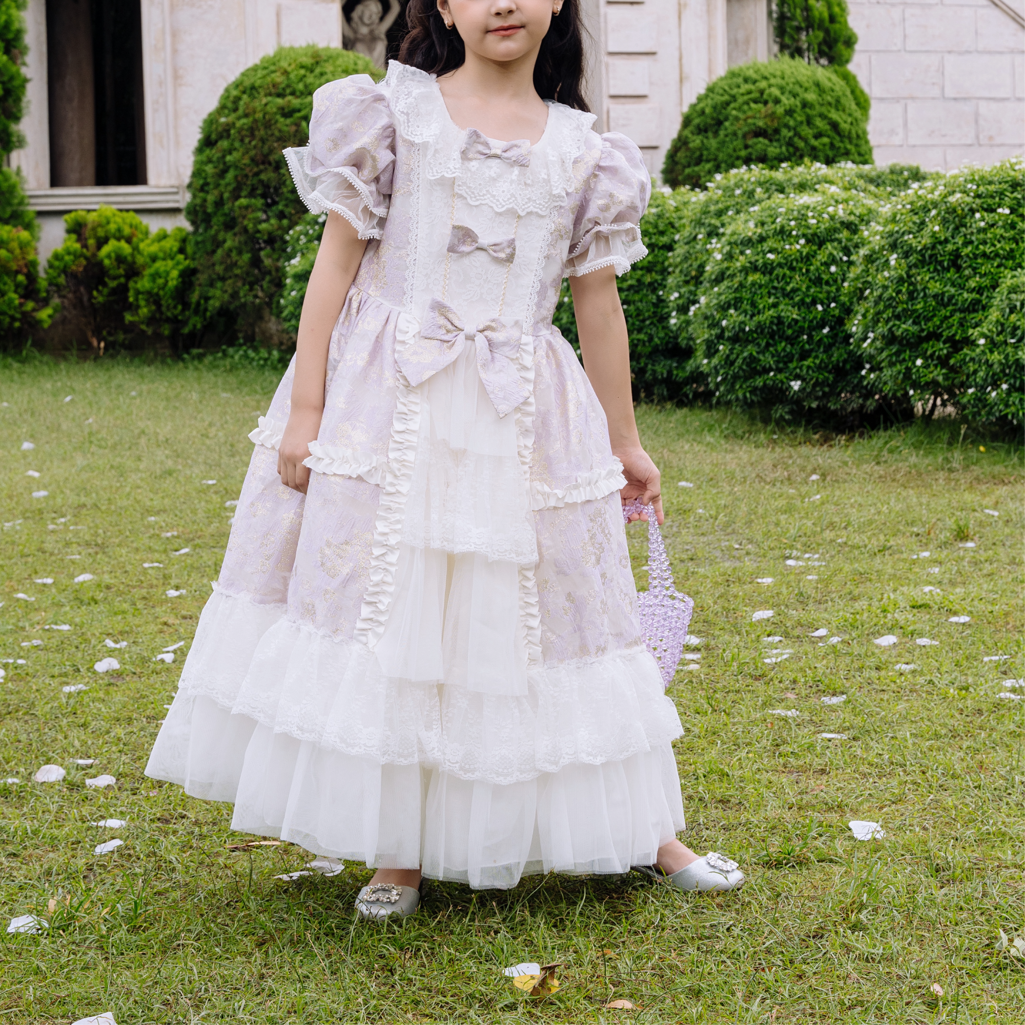  Váy Công Chúa Hoàng Gia Đính Ngọc Tím Pastel – Trắng Crown Space CKGS3851404 