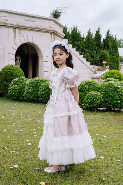  Váy Công Chúa Hoàng Gia Đính Ngọc Tím Pastel – Trắng Crown Space CKGS3851404 