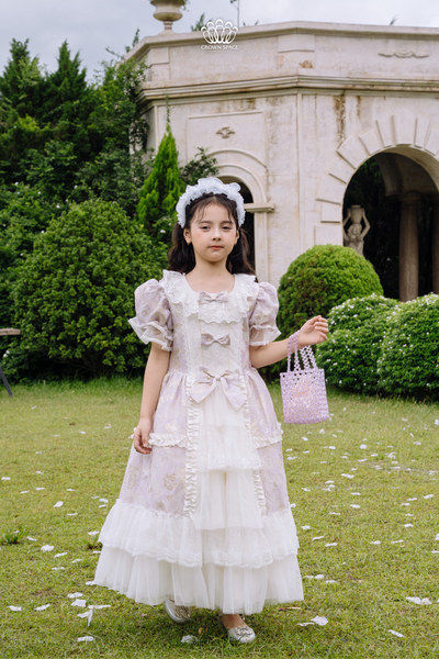  Váy Công Chúa Hoàng Gia Đính Ngọc Tím Pastel – Trắng Crown Space CKGS3851404 