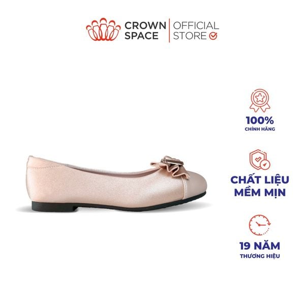  [Xả kho-Miễn Đổi Trả] Giày Búp Bê Bé Gái Dáng Ballet Đính Nơ Khóa Vuông Đá, Da Ánh Nhũ | Crown Space CRUK3182 