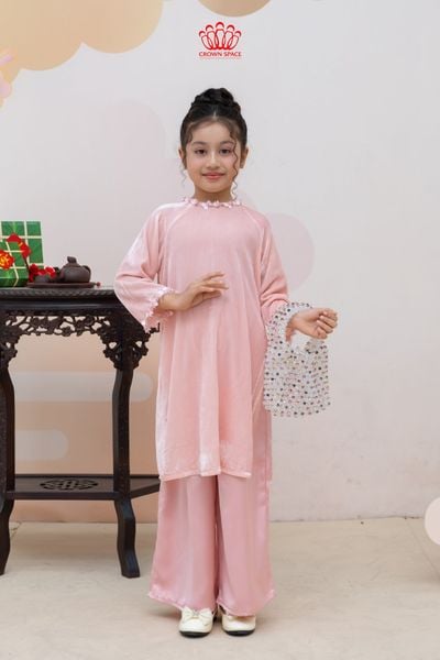  Áo Dài Bé Gái Nhung Phúc Lành Cổ Hoa Tinh Tế | Crown Space CKGL9961804 
