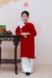  Áo Dài Bé Gái Nhung Phúc Lành Đỏ Hoa Nắng Phối Họa Tiết Đính Kết Thủ Công | Crown Space CKGL9961802 
