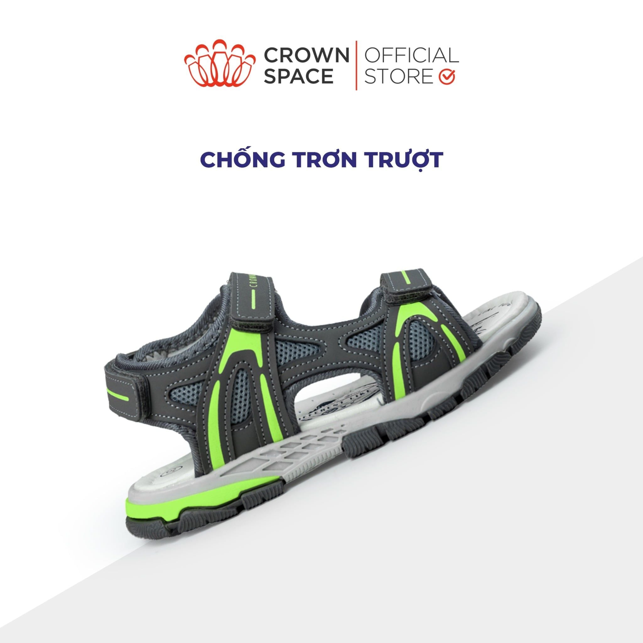  Sandal Thể Thao Cao Cấp Bé Trai Chống Trượt, Bền Bỉ, Xám Khói Hiện Đại | Crown Space CRUK584.GY 