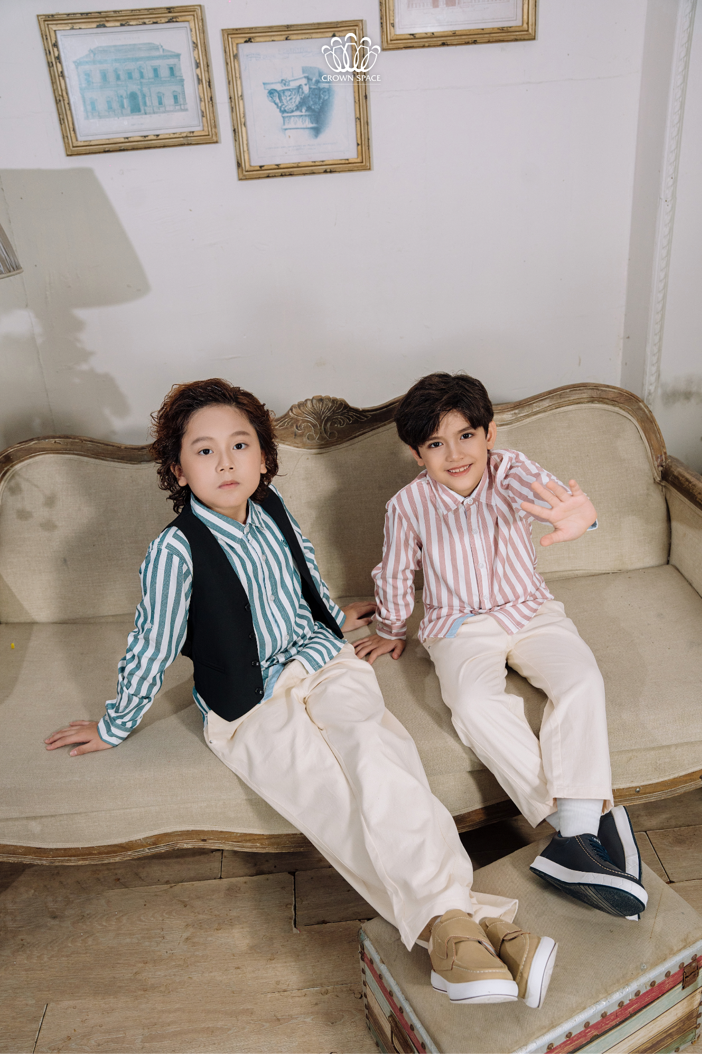  Áo Sơ Mi Bé Trai Cao Cấp Dài Tay Kẻ Sọc Crown Space CKBL52514014 