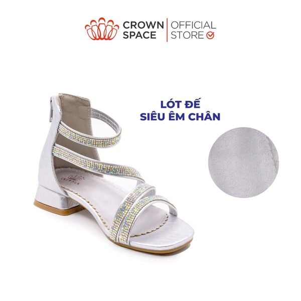 Dép Quai Hậu Bé Gái Lấp Lánh, Quai Chéo, Đế Độn 2cm | Crown Space CRUK7041