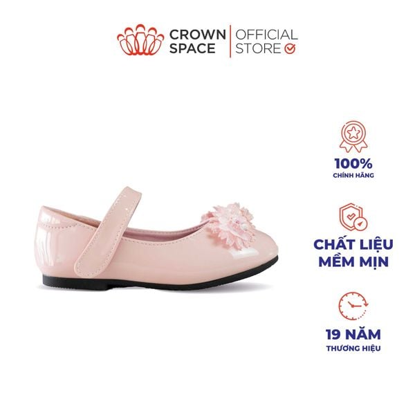  Giày Búp Bê Bé Gái Da Bóng Đính Hoa Pha Lê Lấp Lánh, Êm Chân Chống Bẹt | Crown Space CRUK3169 