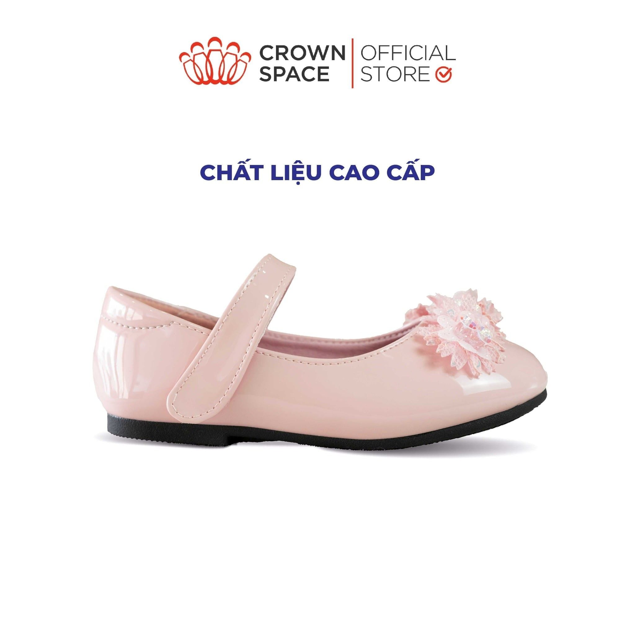  Giày Búp Bê Bé Gái Da Bóng Đính Hoa Pha Lê Lấp Lánh, Êm Chân Chống Bẹt | Crown Space CRUK3169 