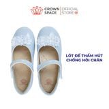  Giày Búp Bê Bé Gái Da Bóng Đính Hoa Pha Lê Lấp Lánh, Êm Chân Chống Bẹt | Crown Space CRUK3169 
