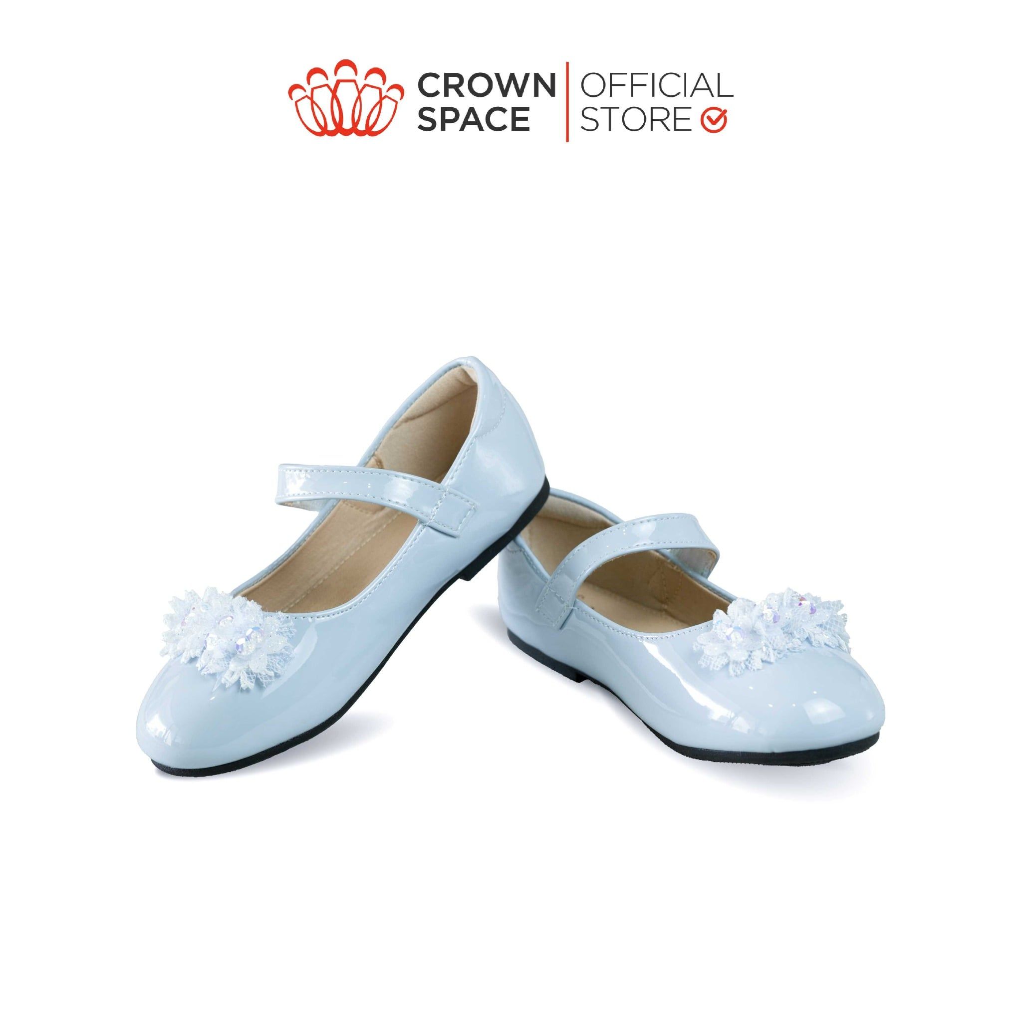  Giày Búp Bê Bé Gái Da Bóng Đính Hoa Pha Lê Lấp Lánh, Êm Chân Chống Bẹt | Crown Space CRUK3169 