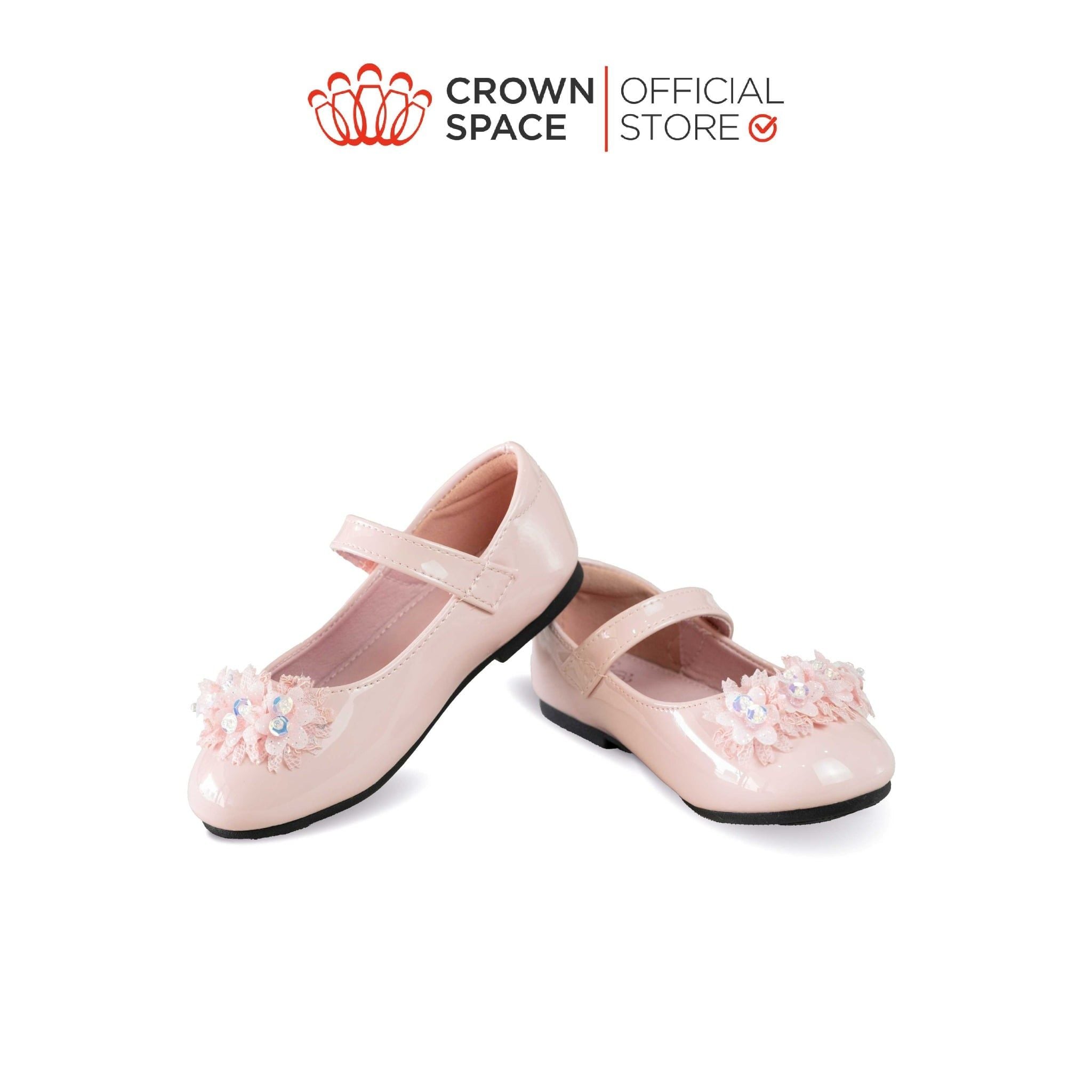  Giày Búp Bê Bé Gái Da Bóng Đính Hoa Pha Lê Lấp Lánh, Êm Chân Chống Bẹt | Crown Space CRUK3169 