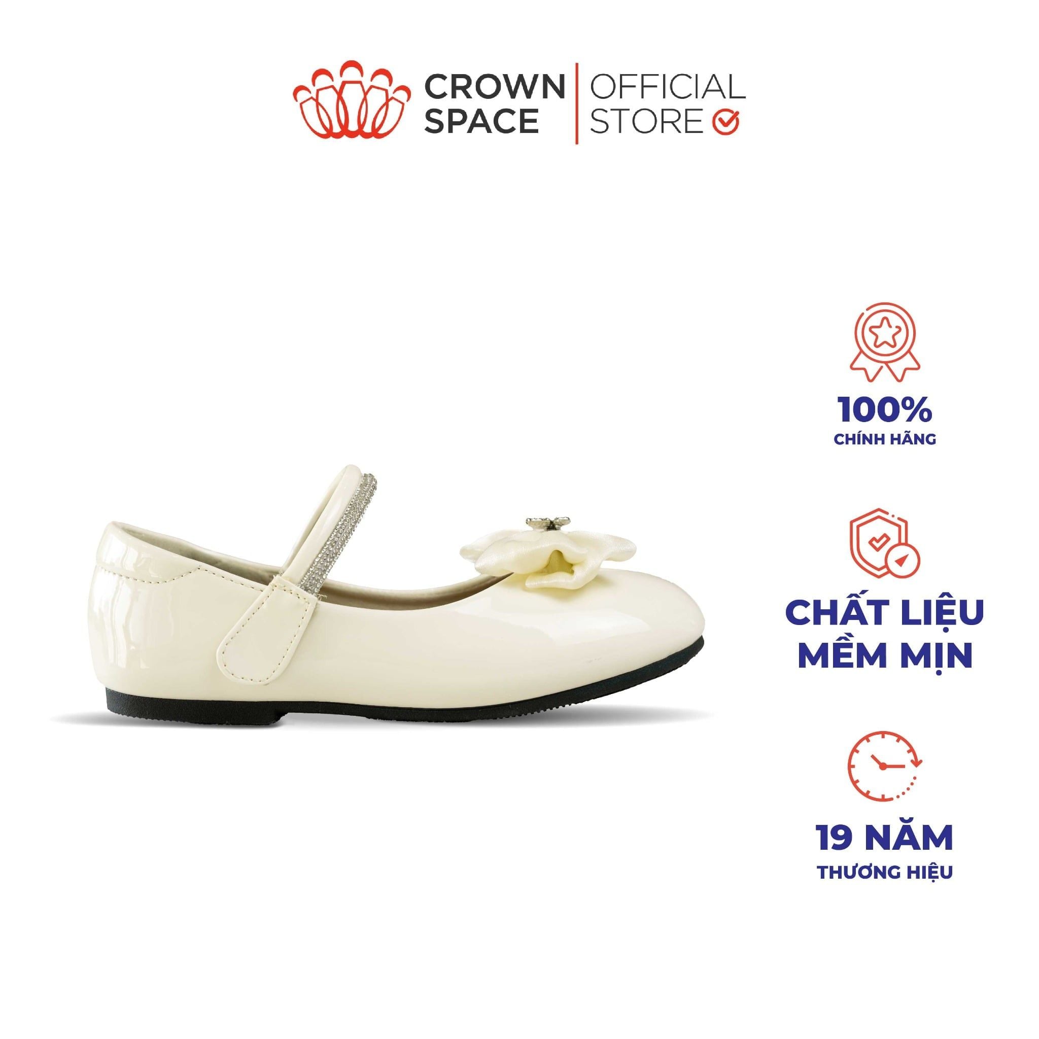  Giày Búp Bê Bé Gái Da Bóng Đính Nơ Bướm Đá Sang Trọng, Êm Chân Chống Bẹt | Crown Space CRUK3168/CRUK3178 