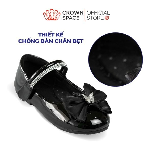  Giày Búp Bê Bé Gái Da Bóng Đính Nơ Bướm Đá Sang Trọng, Êm Chân Chống Bẹt | Crown Space CRUK3168/CRUK3178 
