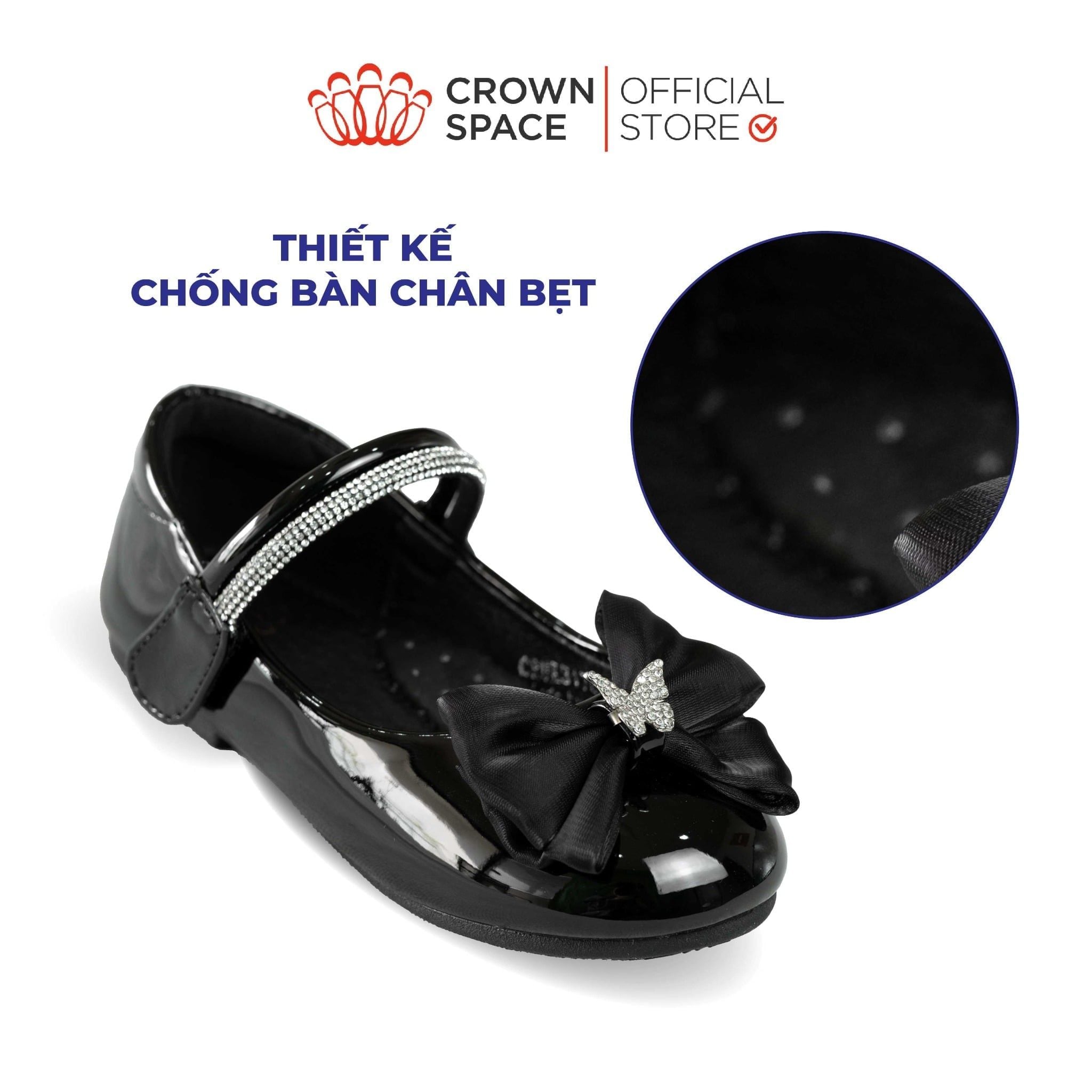  Giày Búp Bê Bé Gái Da Bóng Đính Nơ Bướm Đá Sang Trọng, Êm Chân Chống Bẹt | Crown Space CRUK3168/CRUK3178 