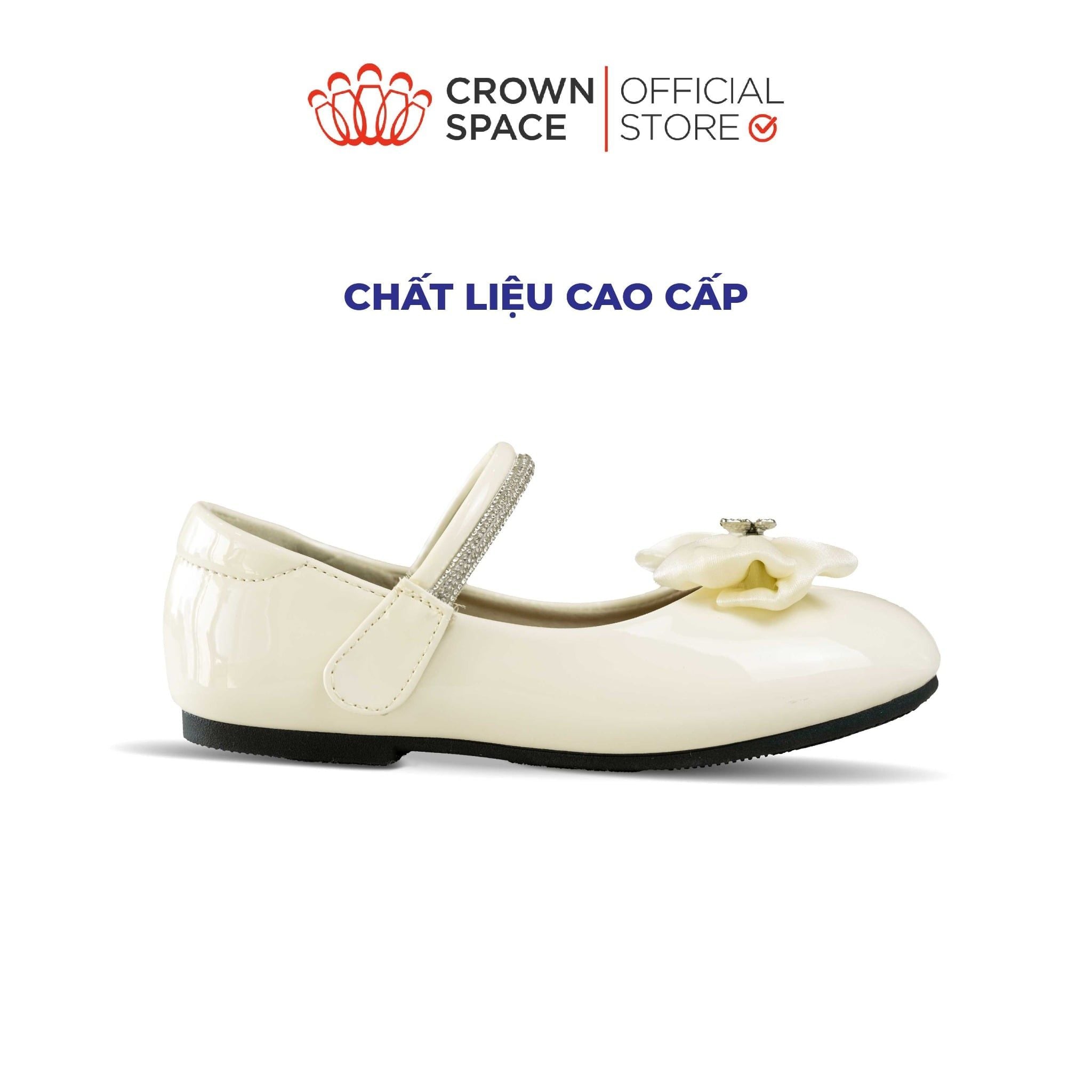  Giày Búp Bê Bé Gái Da Bóng Đính Nơ Bướm Đá Sang Trọng, Êm Chân Chống Bẹt | Crown Space CRUK3168/CRUK3178 