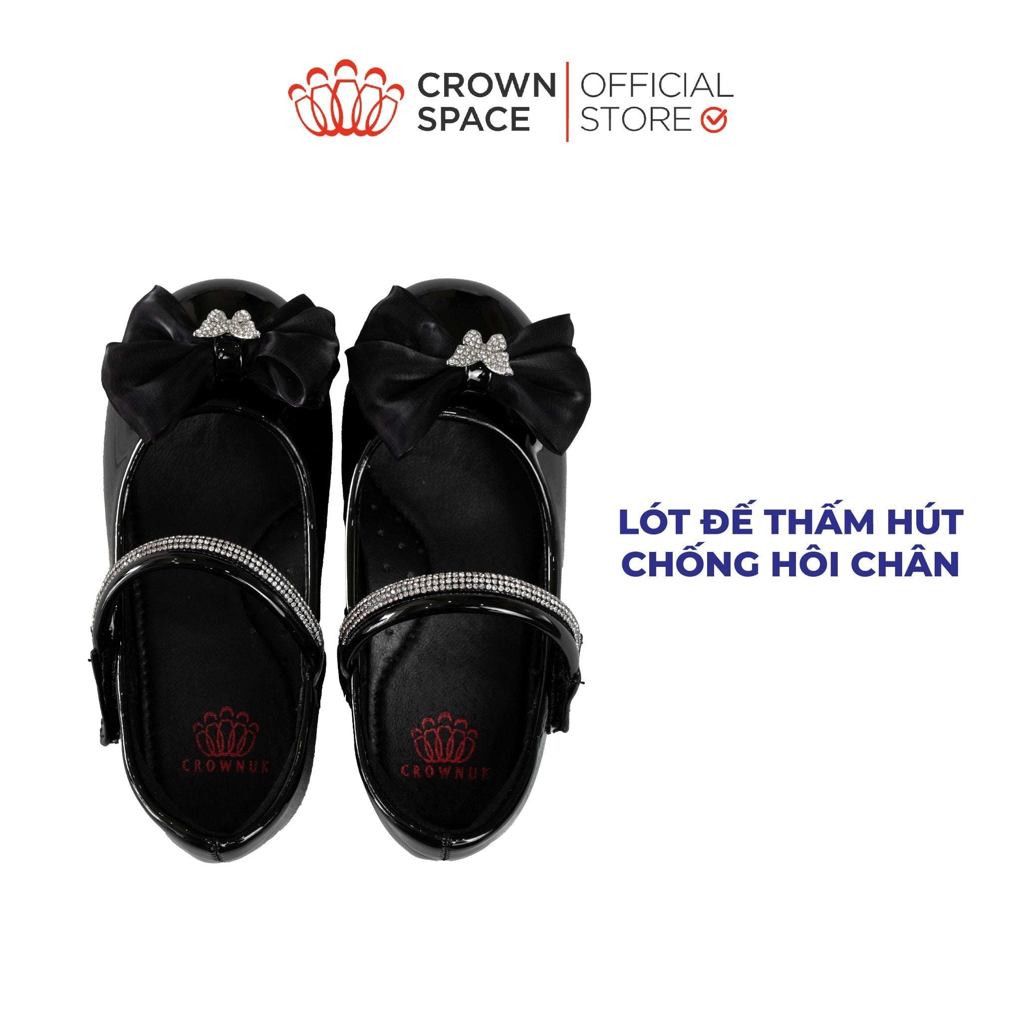  Giày Búp Bê Bé Gái Da Bóng Đính Nơ Bướm Đá Sang Trọng, Êm Chân Chống Bẹt | Crown Space CRUK3168/CRUK3178 