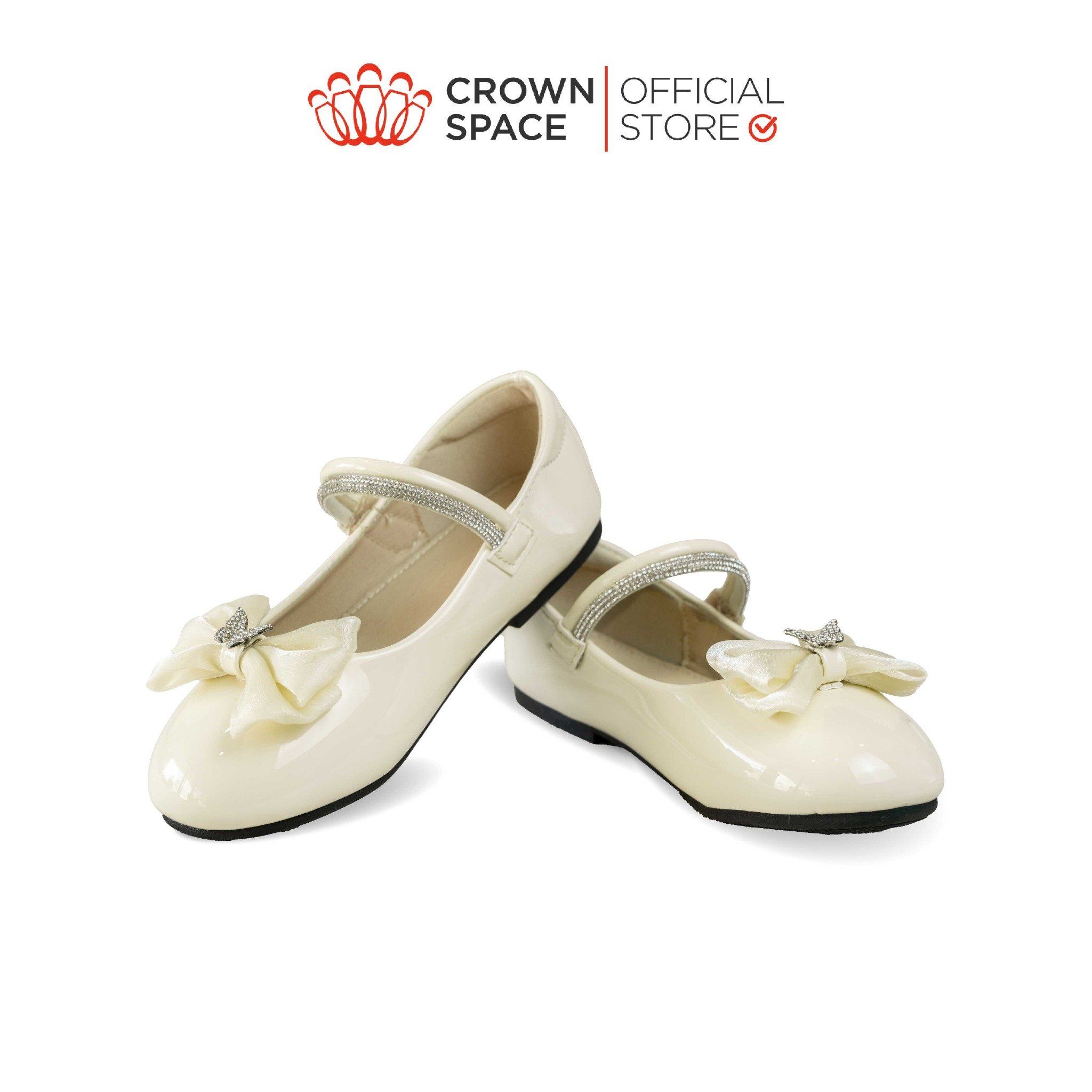  Giày Búp Bê Bé Gái Da Bóng Đính Nơ Bướm Đá Sang Trọng, Êm Chân Chống Bẹt | Crown Space CRUK3168/CRUK3178 