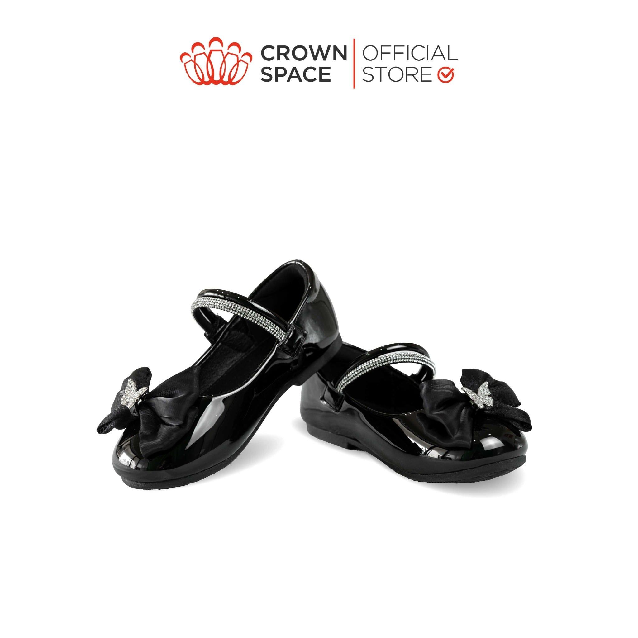  Giày Búp Bê Bé Gái Da Bóng Đính Nơ Bướm Đá Sang Trọng, Êm Chân Chống Bẹt | Crown Space CRUK3168/CRUK3178 