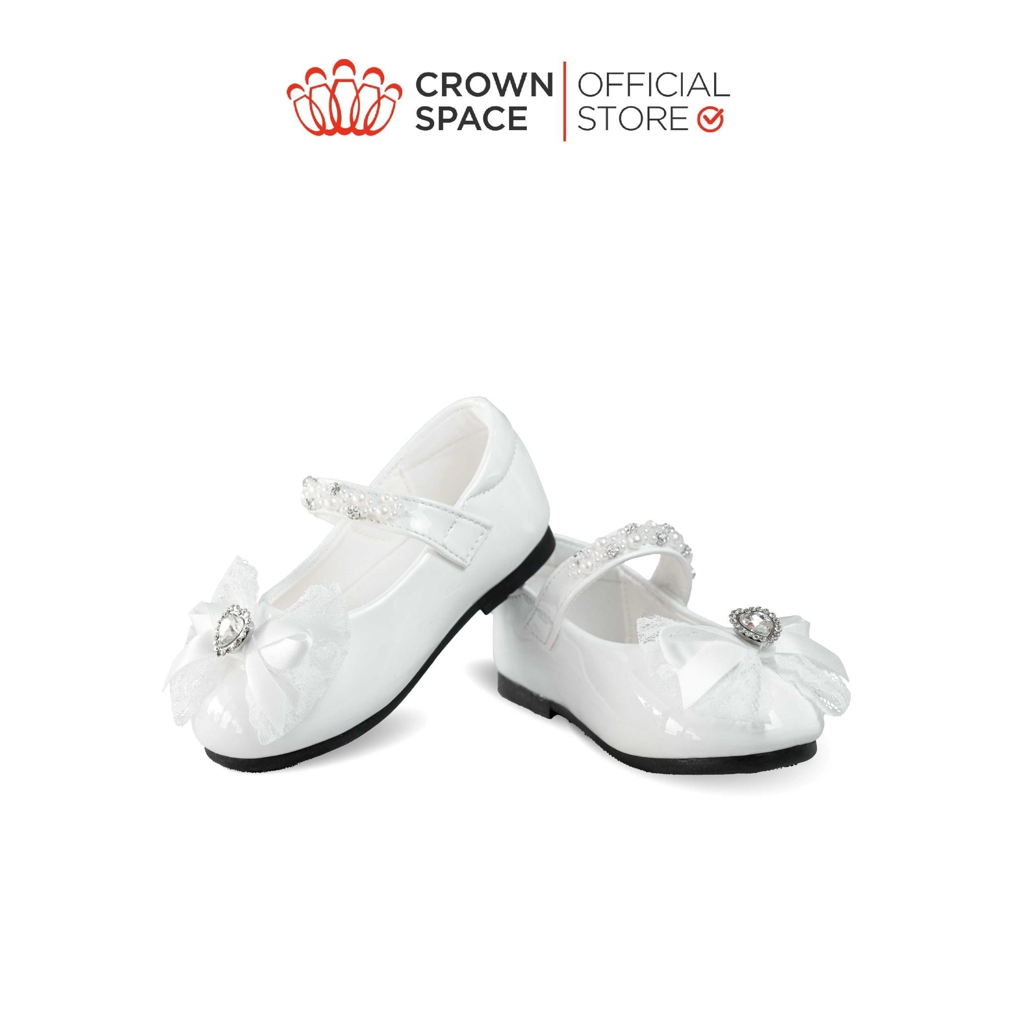  Giày Búp Bê Bé Gái Đính Nơ Ren Ngọc Trai, Êm Chân Chống Bẹt | Crown Space CRUK3180 