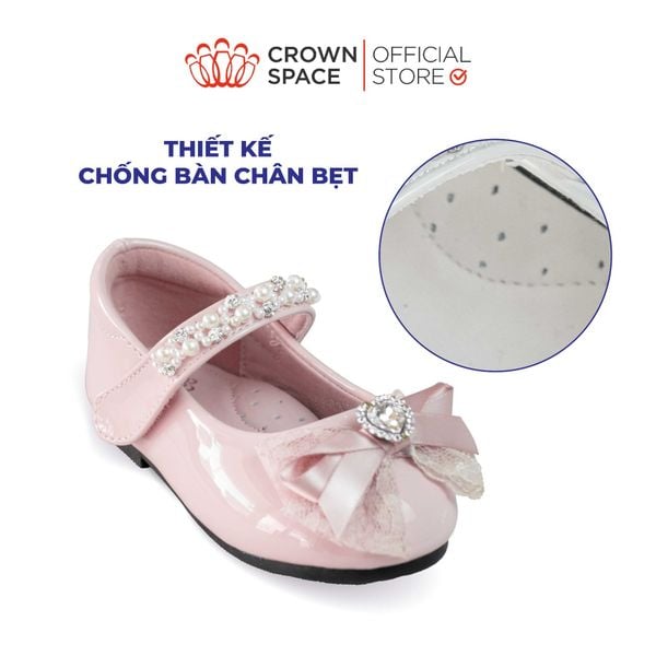  Giày Búp Bê Bé Gái Đính Nơ Ren Ngọc Trai, Êm Chân Chống Bẹt | Crown Space CRUK3180 