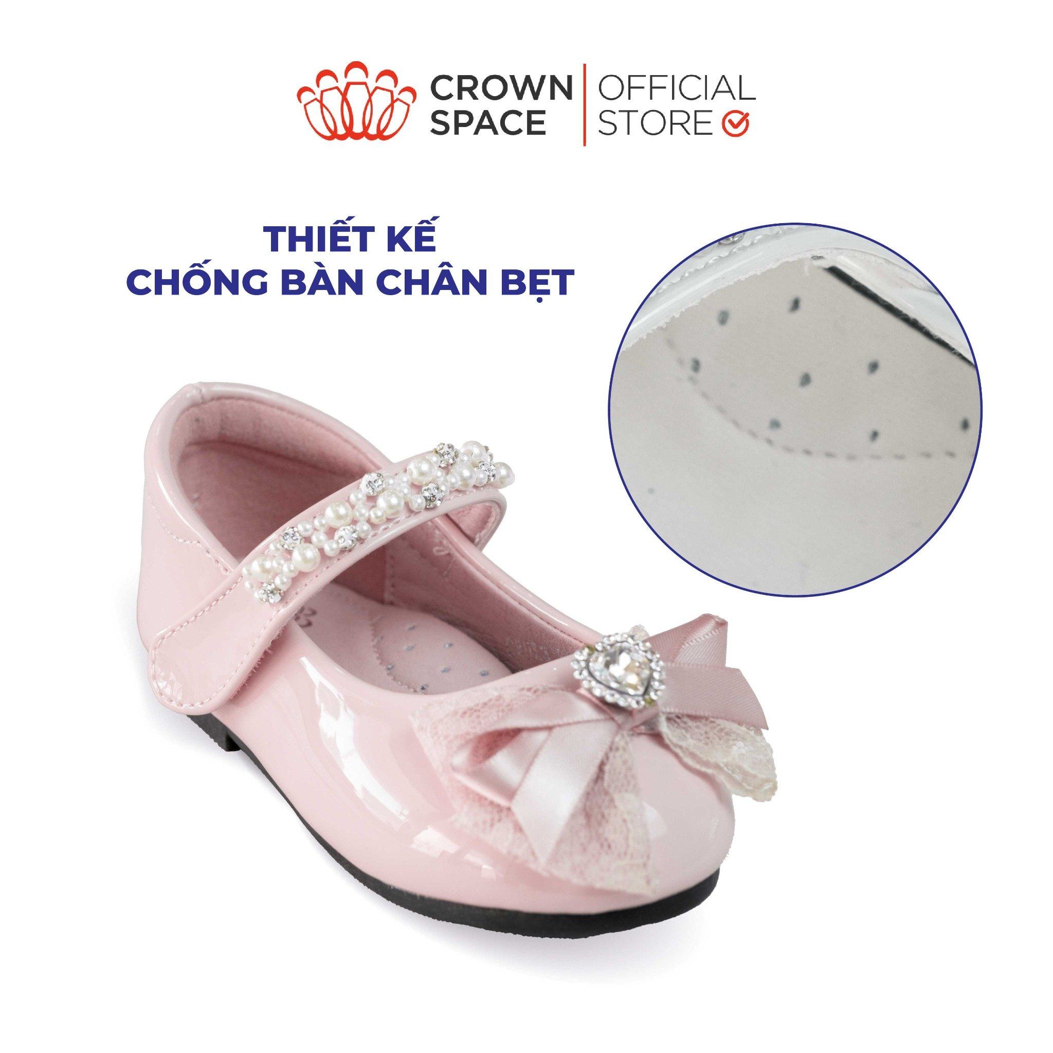 Giày Búp Bê Bé Gái Đính Nơ Ren Ngọc Trai, Êm Chân Chống Bẹt | Crown Space CRUK3180 