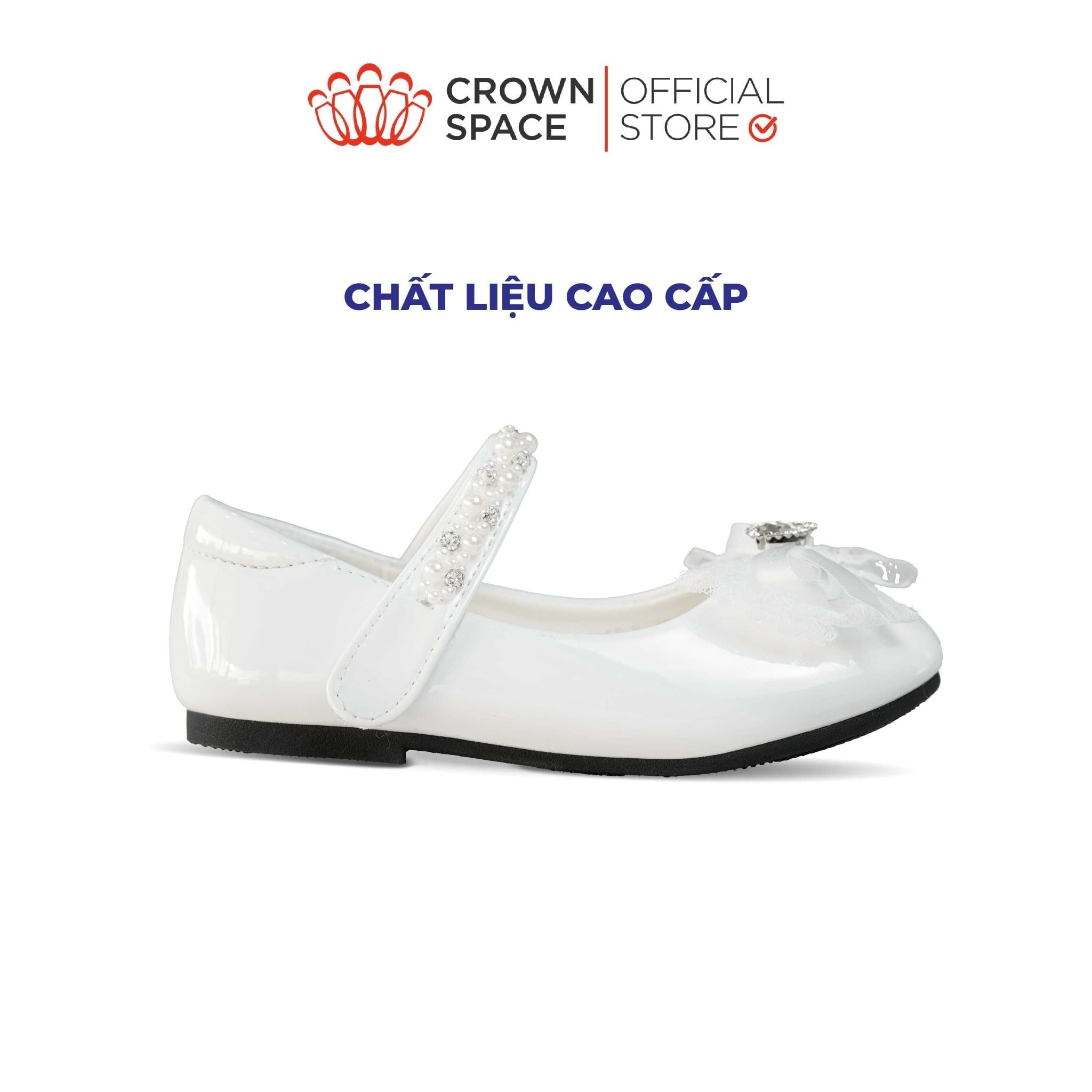  Giày Búp Bê Bé Gái Đính Nơ Ren Ngọc Trai, Êm Chân Chống Bẹt | Crown Space CRUK3180 