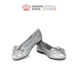  Giày Búp Bê Bé Gái Dáng Ballet Đính Nơ Khóa Vuông Đá, Da Mềm Ánh Nhũ | Crown Space CRUK3182 