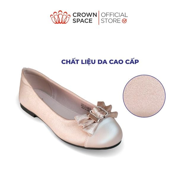 Giày Búp Bê Bé Gái Dáng Ballet Đính Nơ Khóa Vuông Đá, Da Mềm Ánh Nhũ | Crown Space CRUK3182 