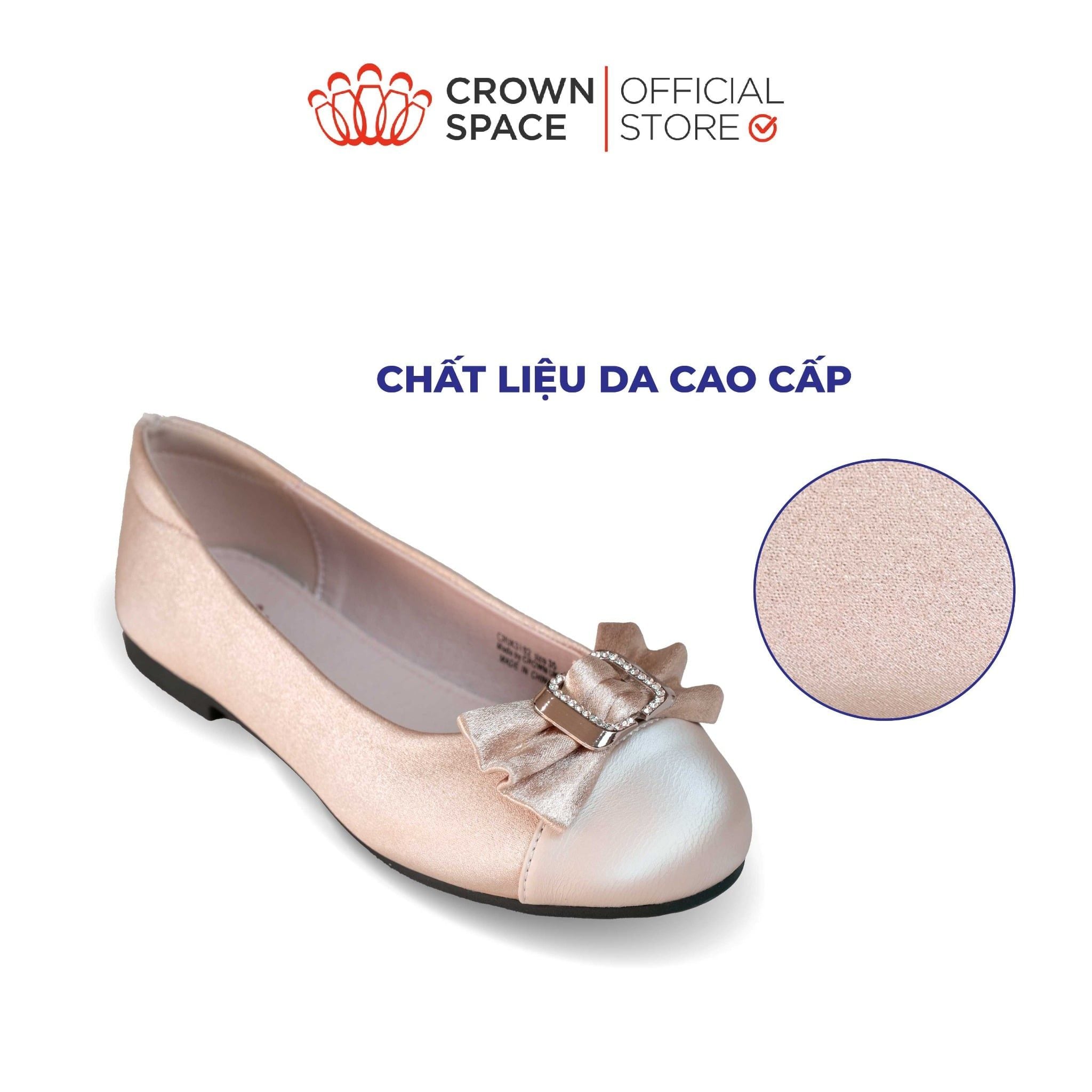  Giày Búp Bê Bé Gái Dáng Ballet Đính Nơ Khóa Vuông Đá, Da Mềm Ánh Nhũ | Crown Space CRUK3182 