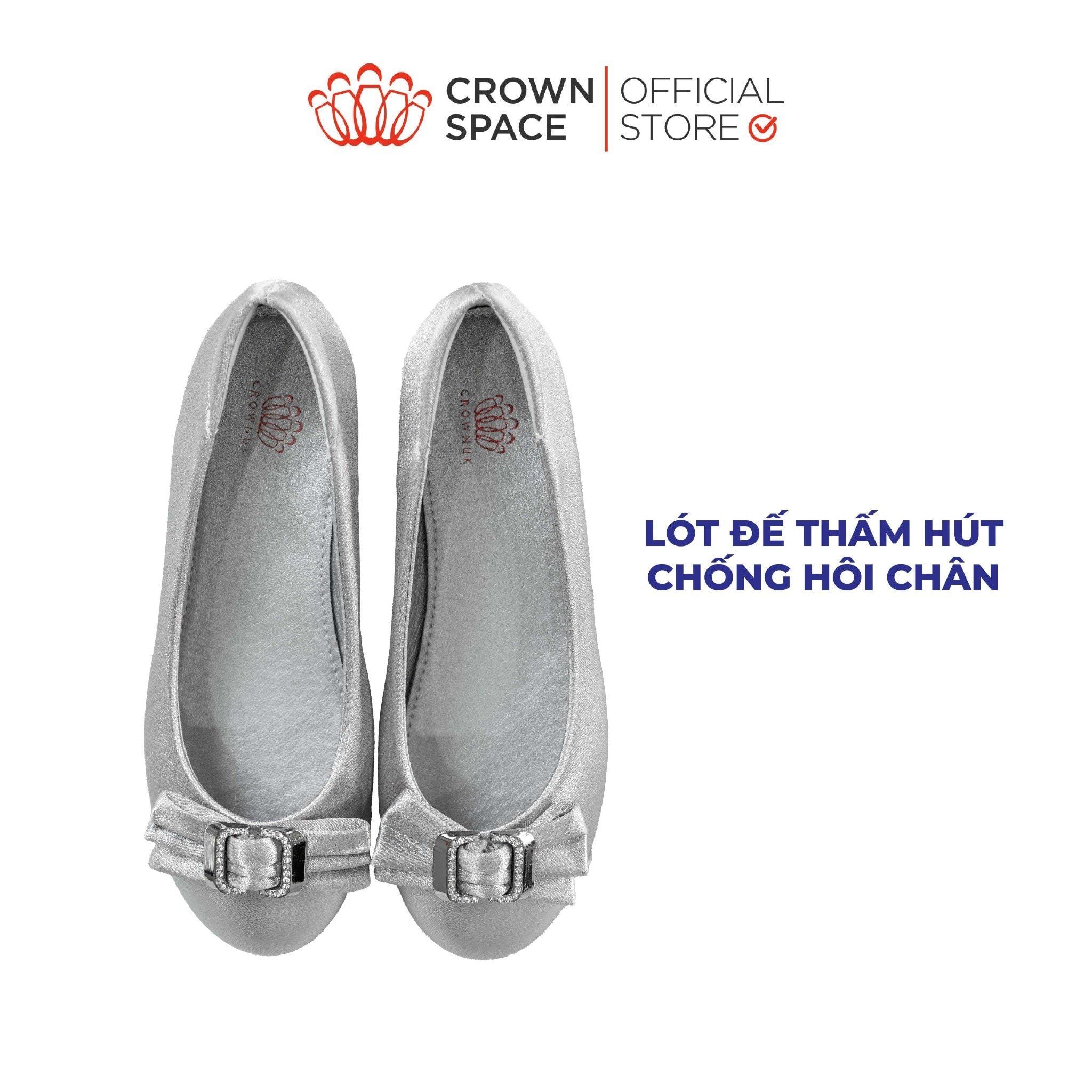 Giày Búp Bê Bé Gái Dáng Ballet Đính Nơ Khóa Vuông Đá, Da Mềm Ánh Nhũ | Crown Space CRUK3182 