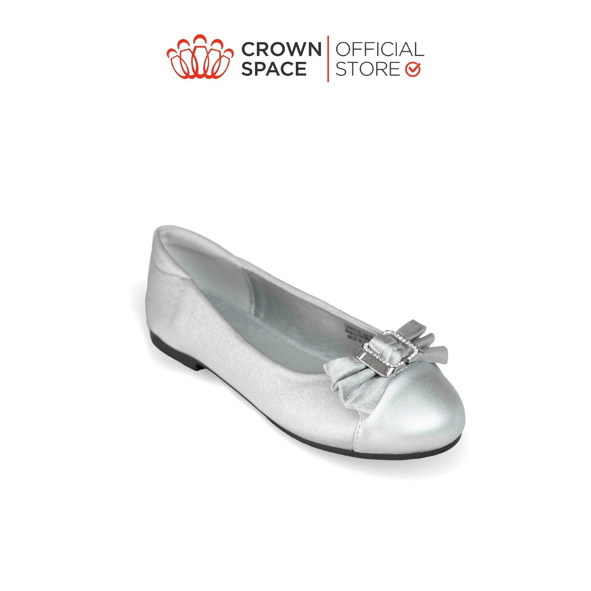  Giày Búp Bê Bé Gái Dáng Ballet Đính Nơ Khóa Vuông Đá, Da Mềm Ánh Nhũ | Crown Space CRUK3182 
