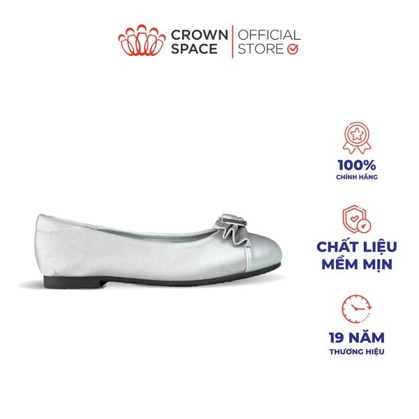  Giày Búp Bê Bé Gái Dáng Ballet Đính Nơ Khóa Vuông Đá, Da Mềm Ánh Nhũ | Crown Space CRUK3182 