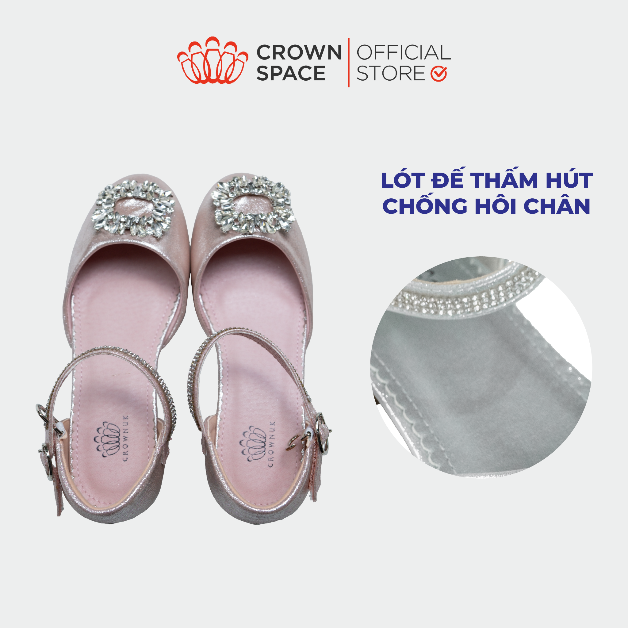  Giày Búp Bê Công Chúa Cao Gót Cho Bé Gái Lấp Lánh, Thanh Lịch, Êm Ái | Crown Space CRUK3165 
