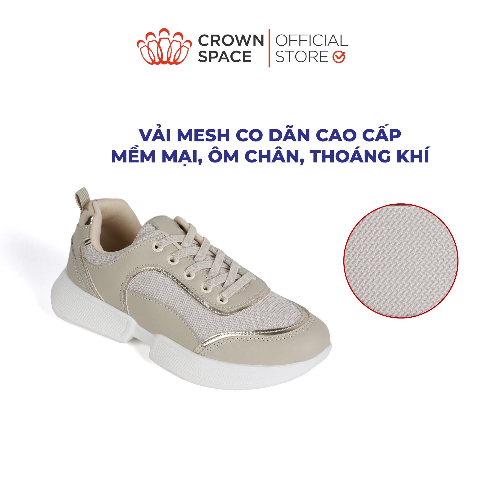  Giày Sneaker Vải Mesh Phối Da Chống Trơn Trượt Dành Cho Bé | Crown Space CRUK8077 