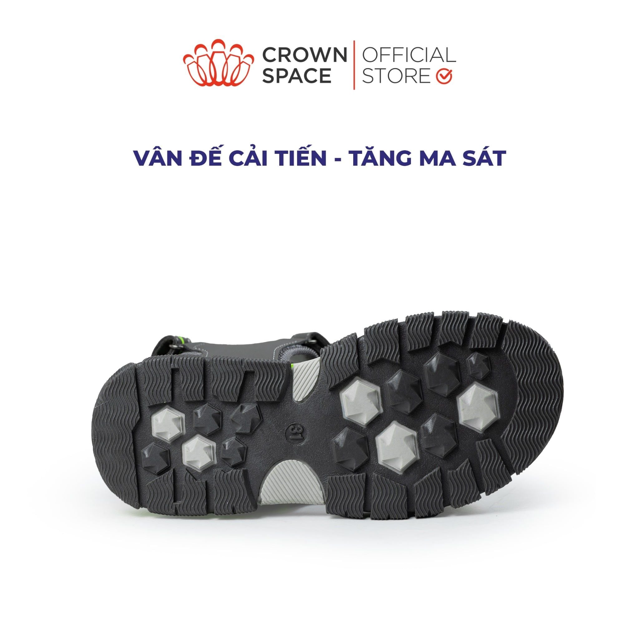  Sandal Thể Thao Cao Cấp Bé Trai Chống Trượt, Bền Bỉ, Xám Khói Hiện Đại | Crown Space CRUK584.GY 