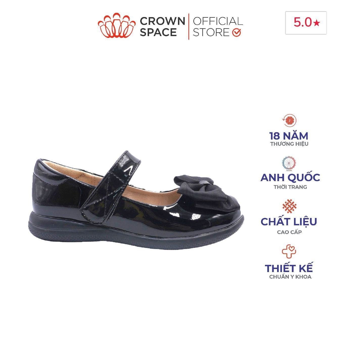  (VIP Private Sale) Giày Đi Học Bé Gái Công Chúa Cao Cấp, Êm Nhẹ, Thời Trang | Crown Space CRUK3078 