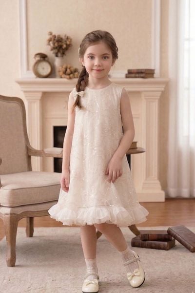  Váy Bé Gái Tulle Thêu Họa Tiết Lấp Lánh Phối Gấu Bèo Bồng Bềnh – Crown Space CKGS3860503 