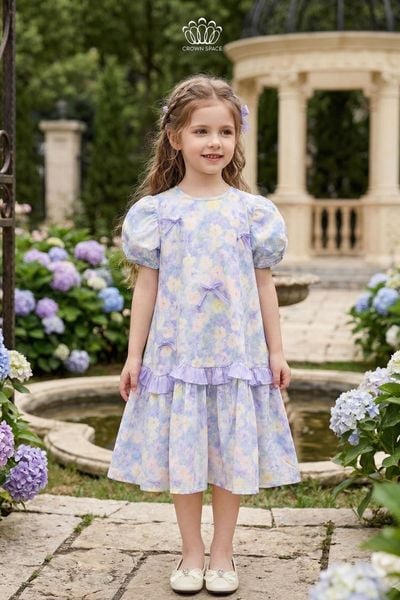  Váy Bé Gái Vải Cotton Hoa Xoè Tay Bồng Crown Space CKGS3860507 
