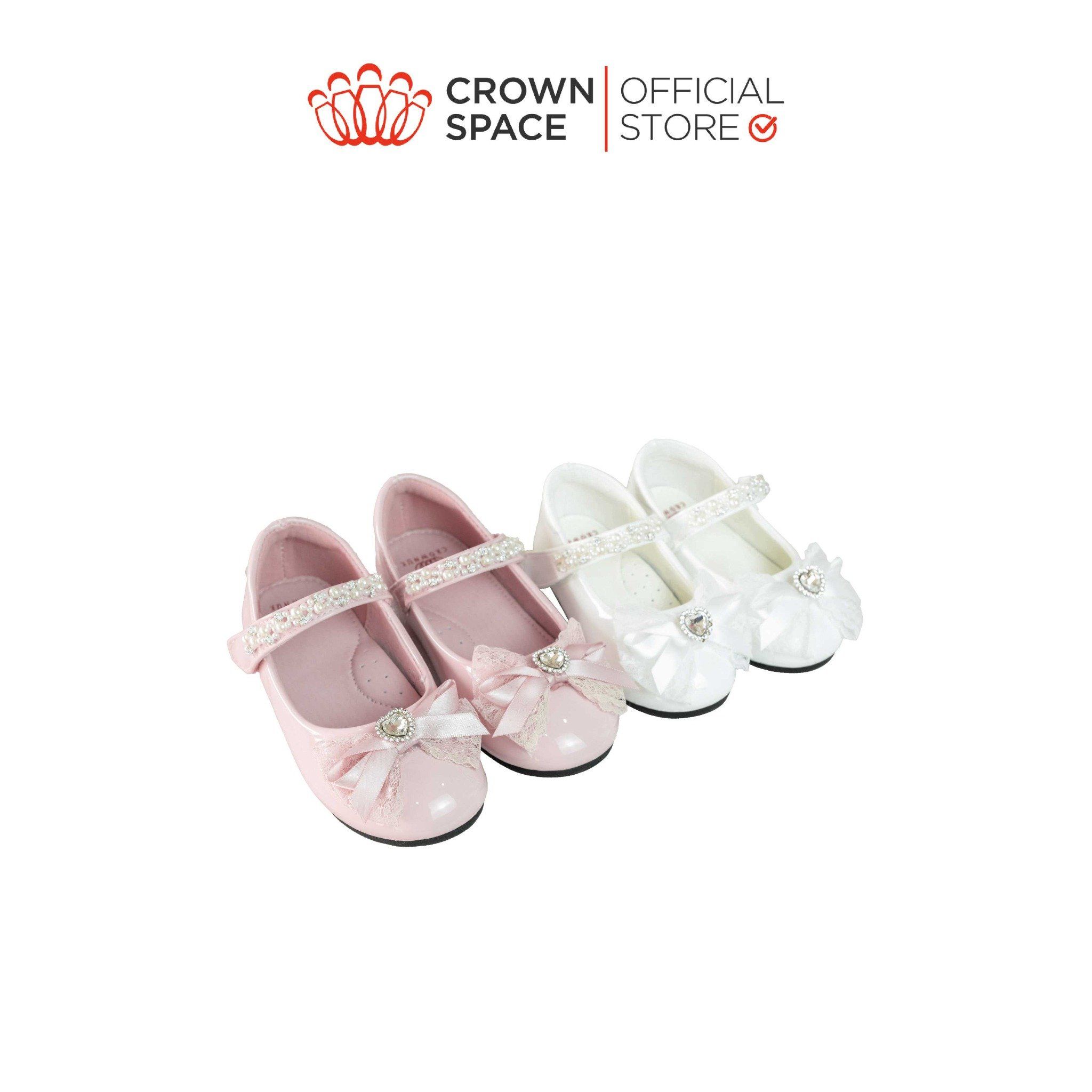  Giày Búp Bê Bé Gái Đính Nơ Ren Ngọc Trai, Êm Chân Chống Bẹt | Crown Space CRUK3180 