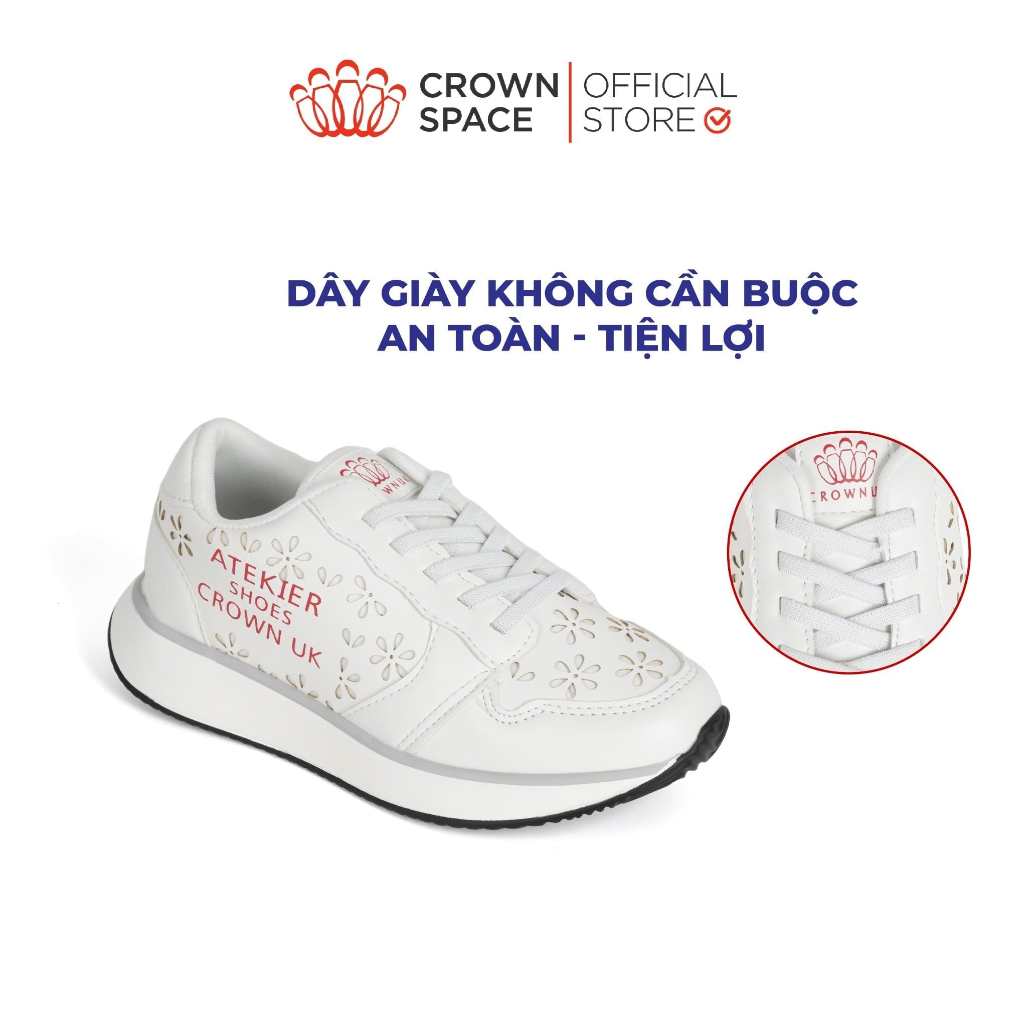  Giày Thể Thao Sneaker Unisex Cho Bé Đế Độn 4cm, Dây Chun Tiện Lợi | Crown Space CRUK8075 