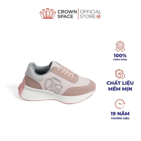  Giày Sneaker Unisex Đế Độn Phối Da Lộn, Dây Chun Tiện Lợi | Crown Space CRUK8076 