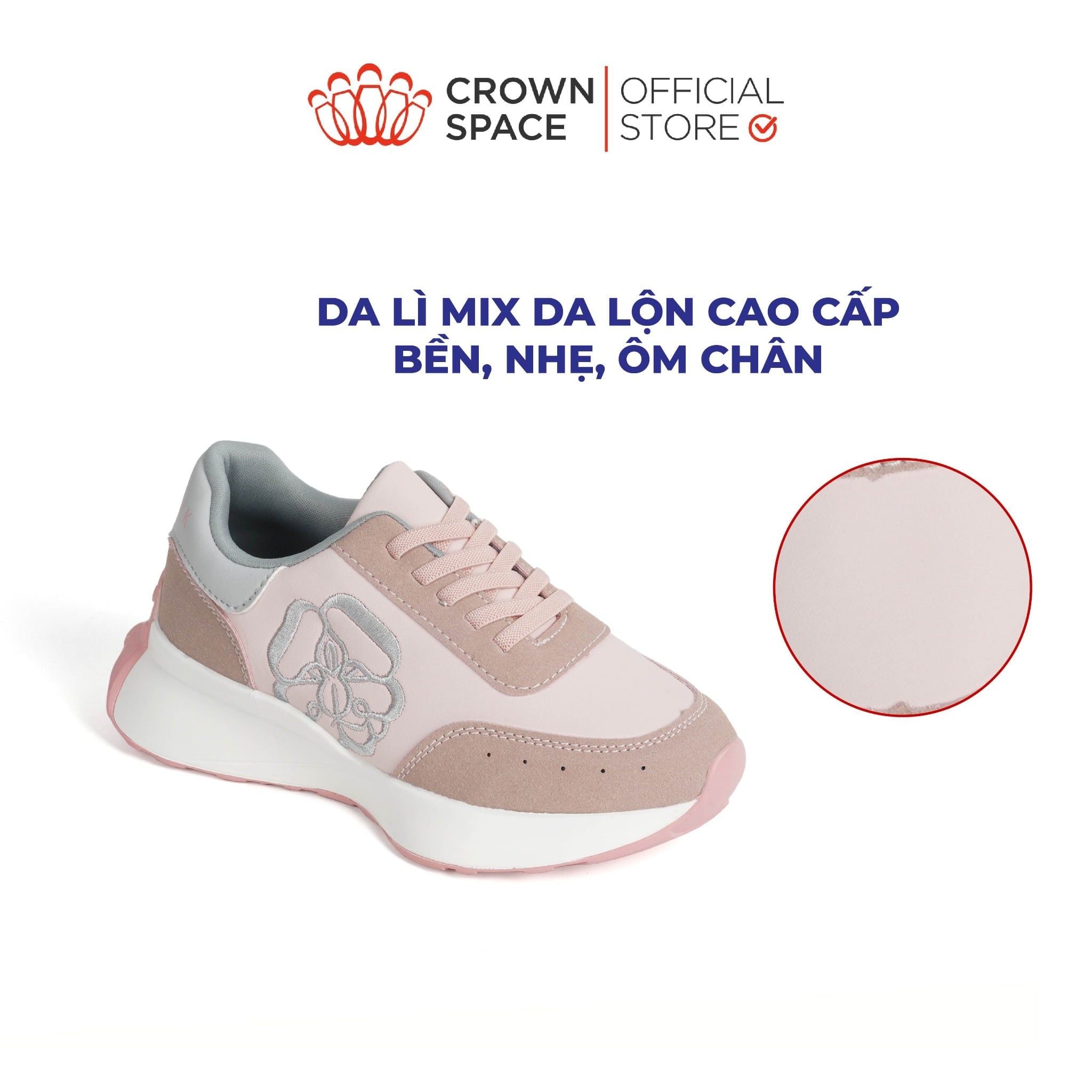  Giày Sneaker Unisex Đế Độn Phối Da Lộn, Dây Chun Tiện Lợi | Crown Space CRUK8076 