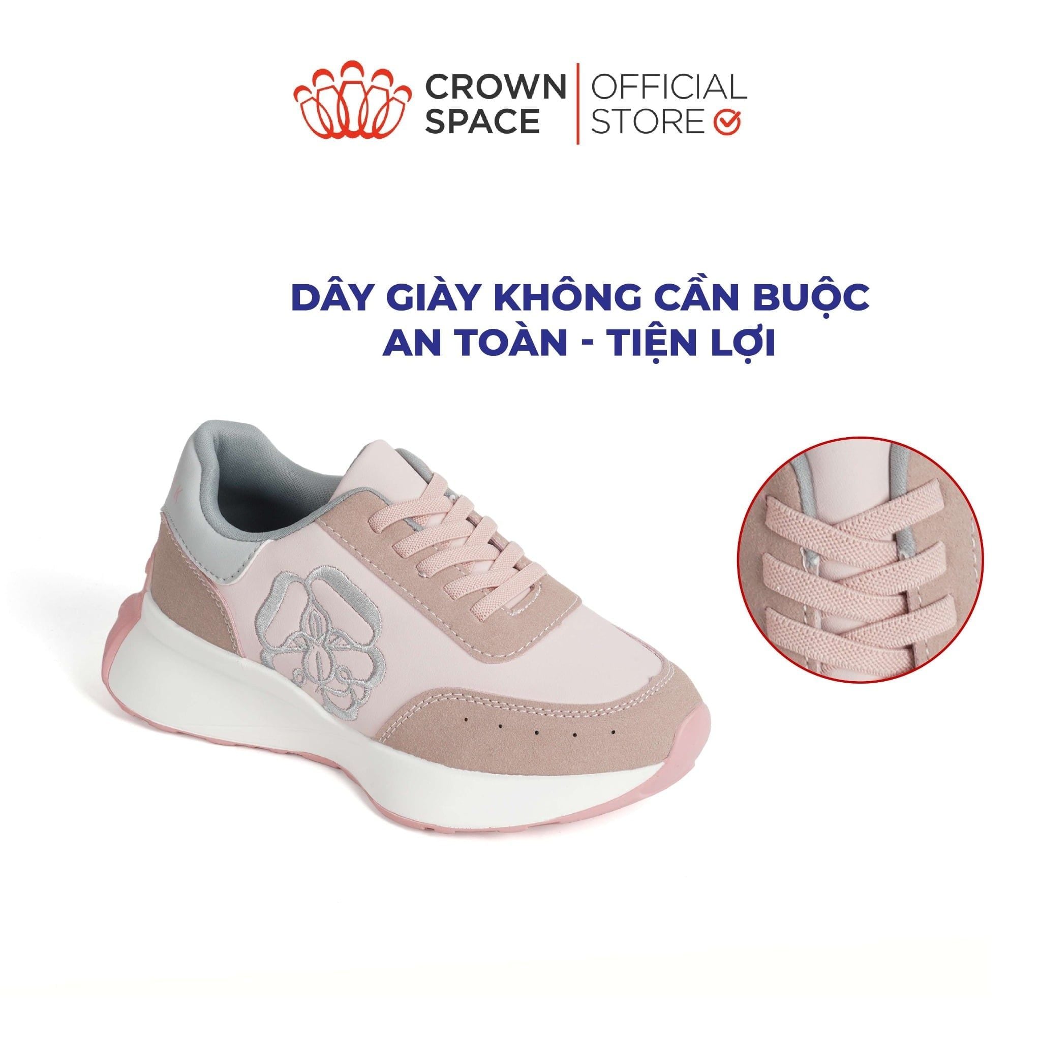  Giày Sneaker Unisex Đế Độn Phối Da Lộn, Dây Chun Tiện Lợi | Crown Space CRUK8076 