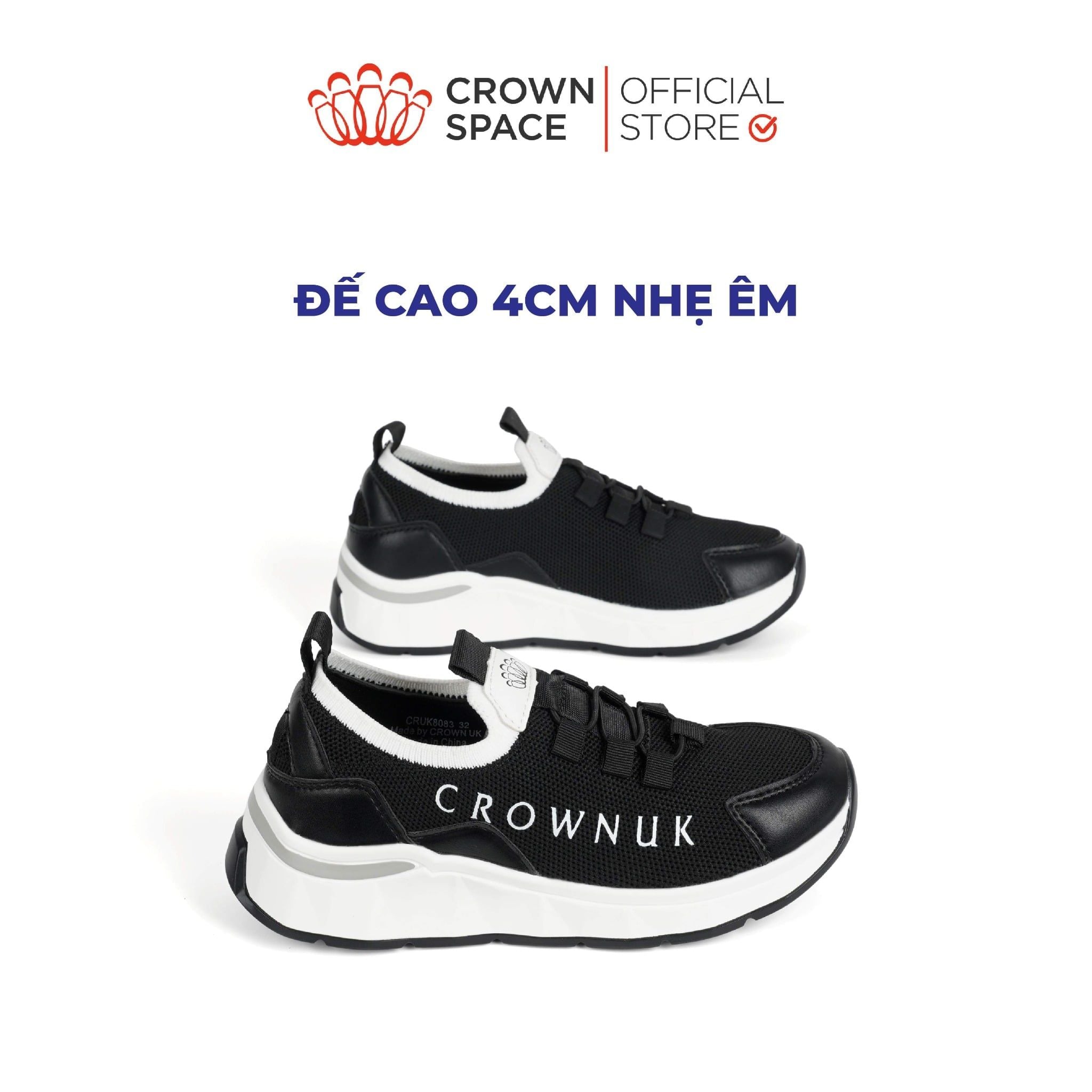 Giày Thể Thao Bé Trai Lưới Dệt Kim Thoáng Khí, Dây Chun Thông Minh | Crown Space CRUK8083 
