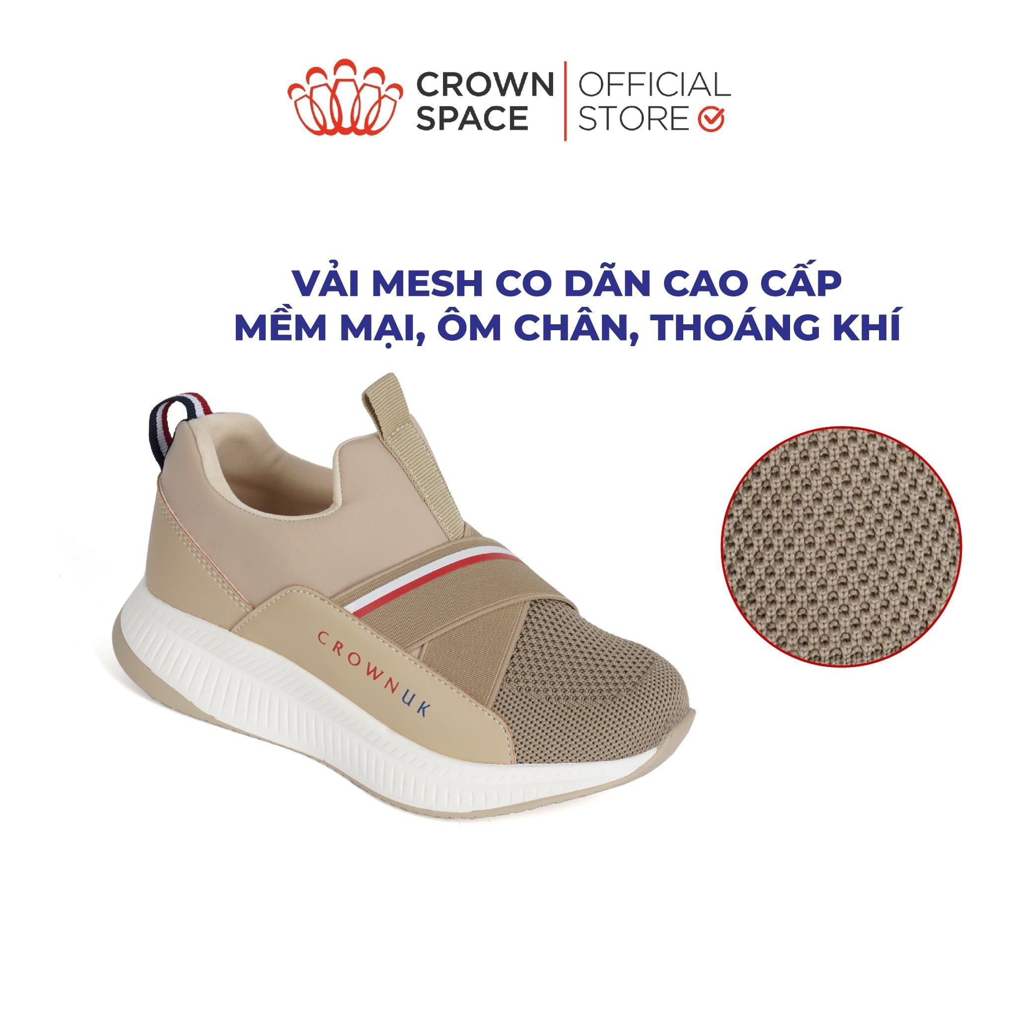  Giày Lười Thể Thao Unisex Vải Mesh Thoáng Khí, Đế Độn 4cm | Crown Space CRUK8081/CRUK8082 