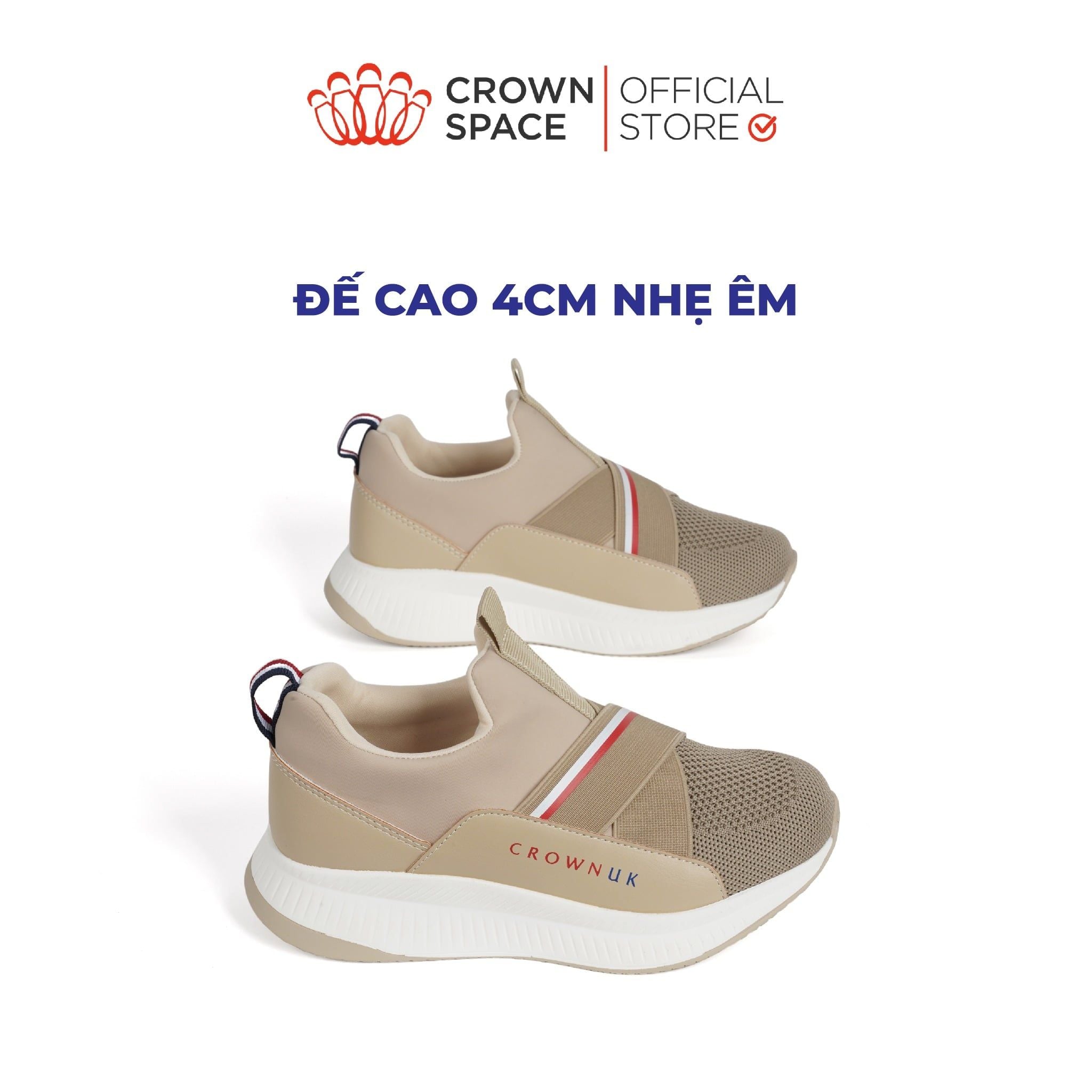  Giày Lười Thể Thao Unisex Vải Mesh Thoáng Khí, Đế Độn 4cm | Crown Space CRUK8081/CRUK8082 