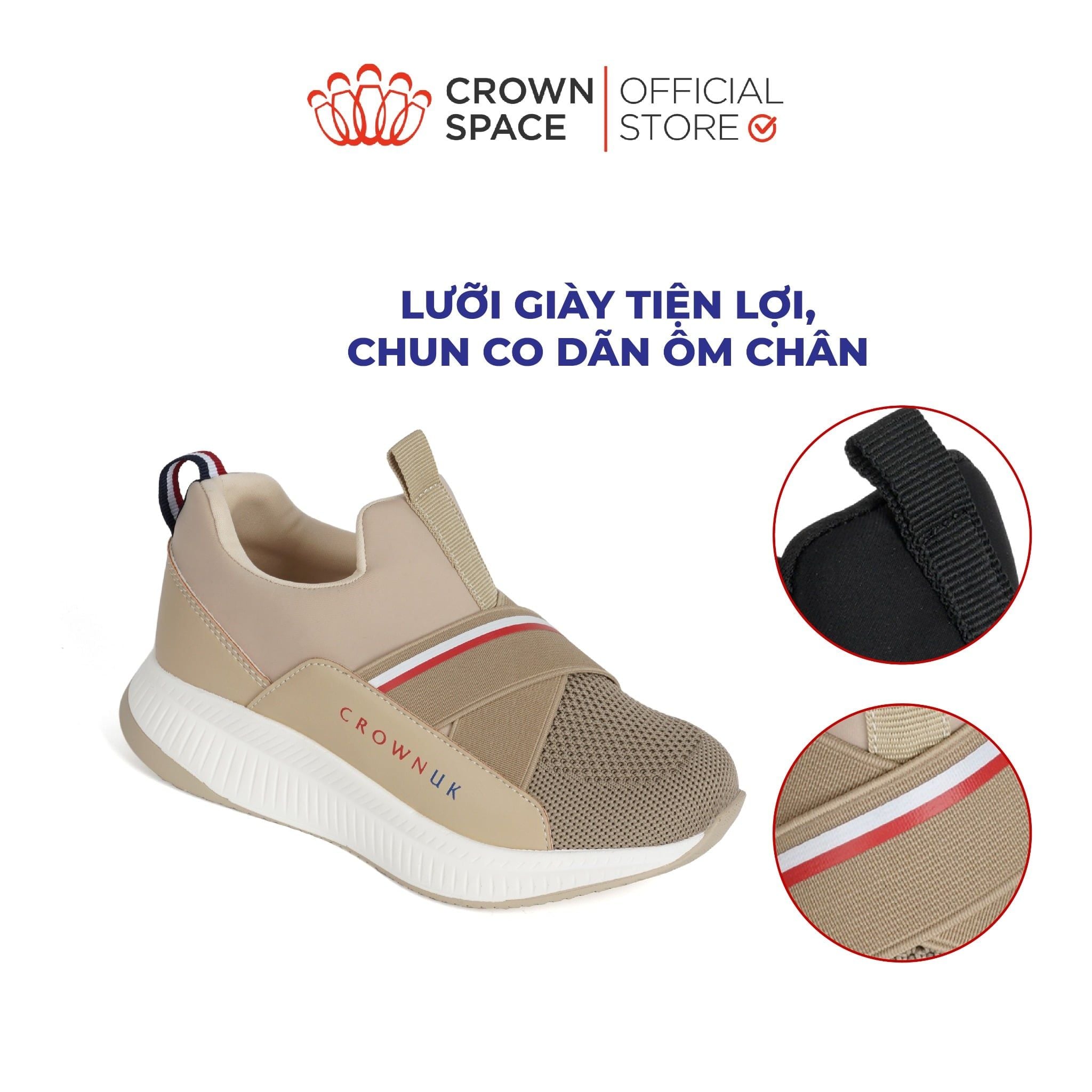  Giày Lười Thể Thao Unisex Vải Mesh Thoáng Khí, Đế Độn 4cm | Crown Space CRUK8081/CRUK8082 