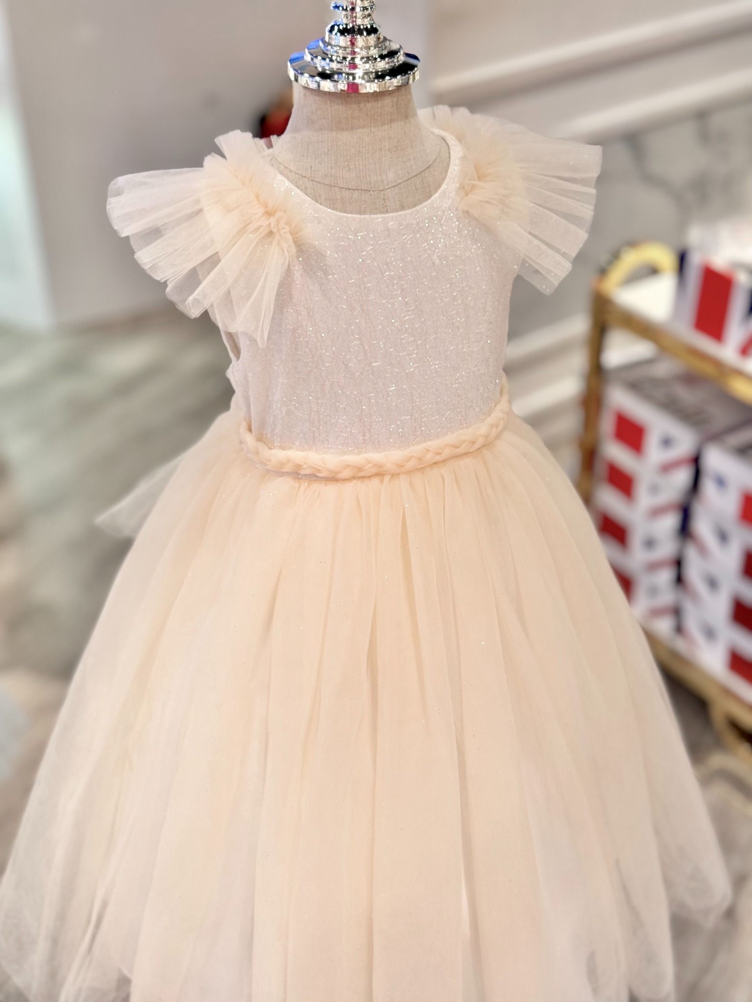  Váy Công Chúa Bé Gái Dáng Dài Voan Xoè Hồng Cam Pastel Crown Space CKGS3851408 