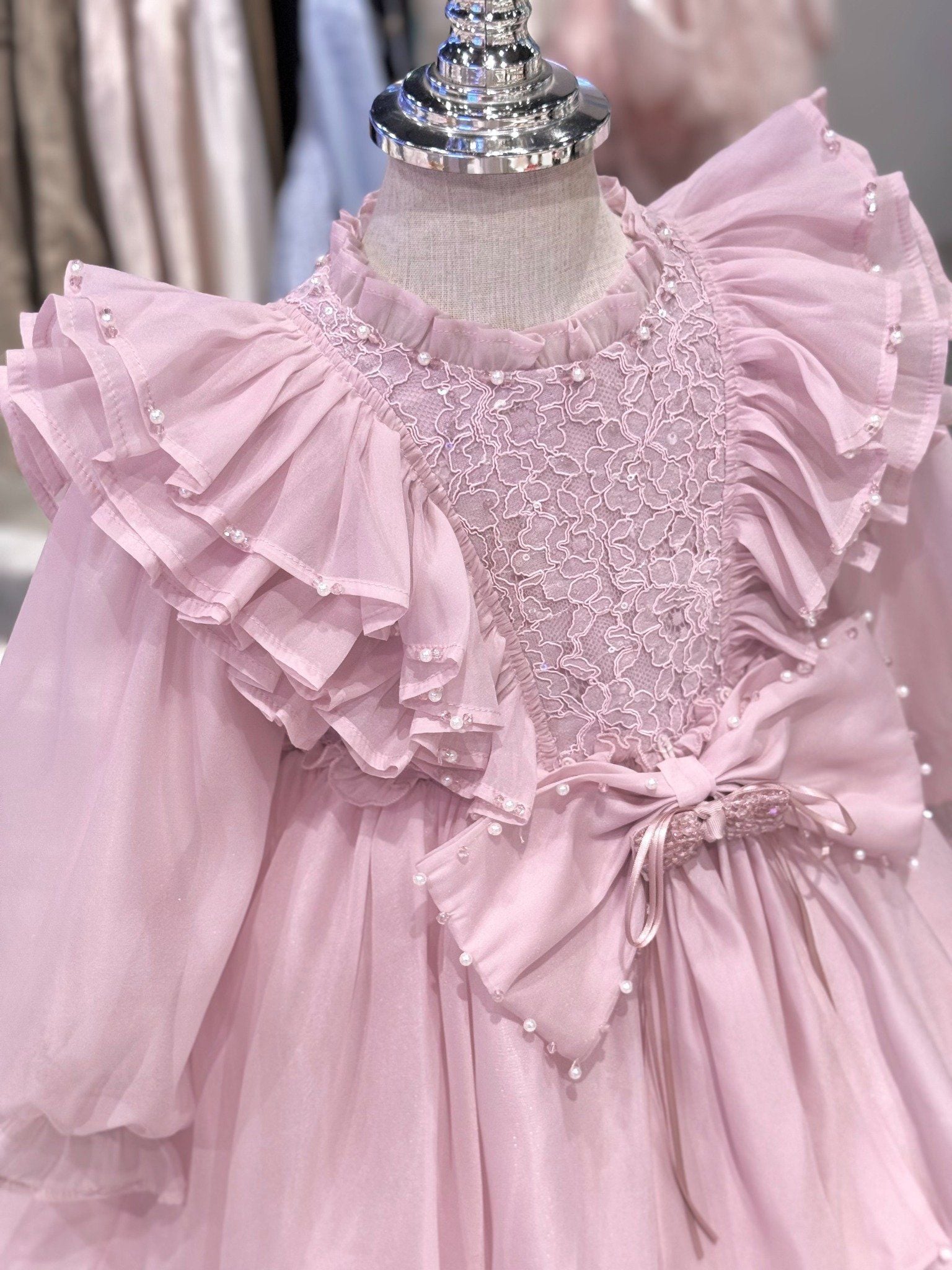  Váy Công Chúa Bé Gái Tím Pastel Nhún Bèo Vai Phối Nơ Duyên Dáng Crown Space CKGL38514016 