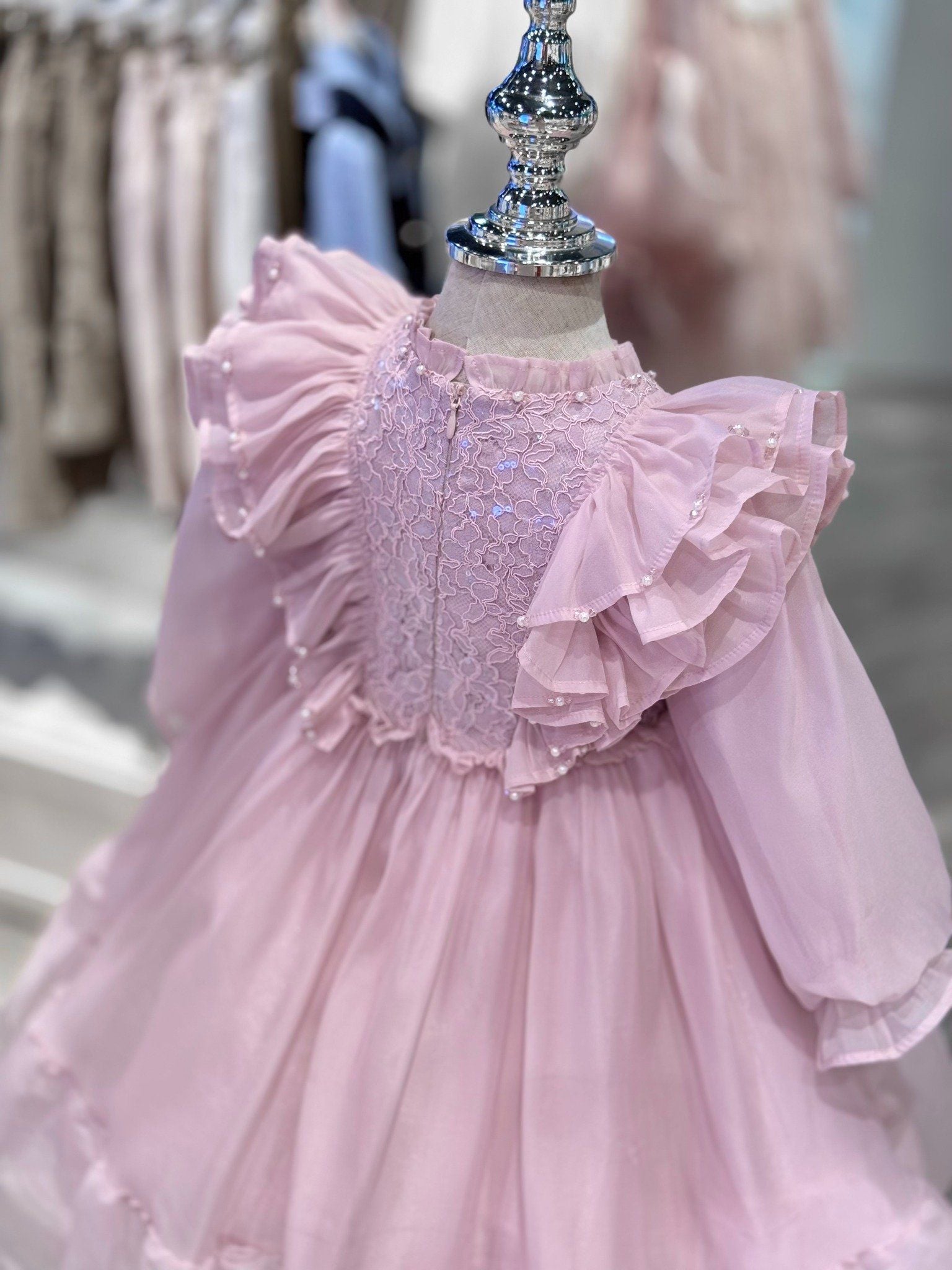  Váy Công Chúa Bé Gái Tím Pastel Nhún Bèo Vai Phối Nơ Duyên Dáng Crown Space CKGL38514016 