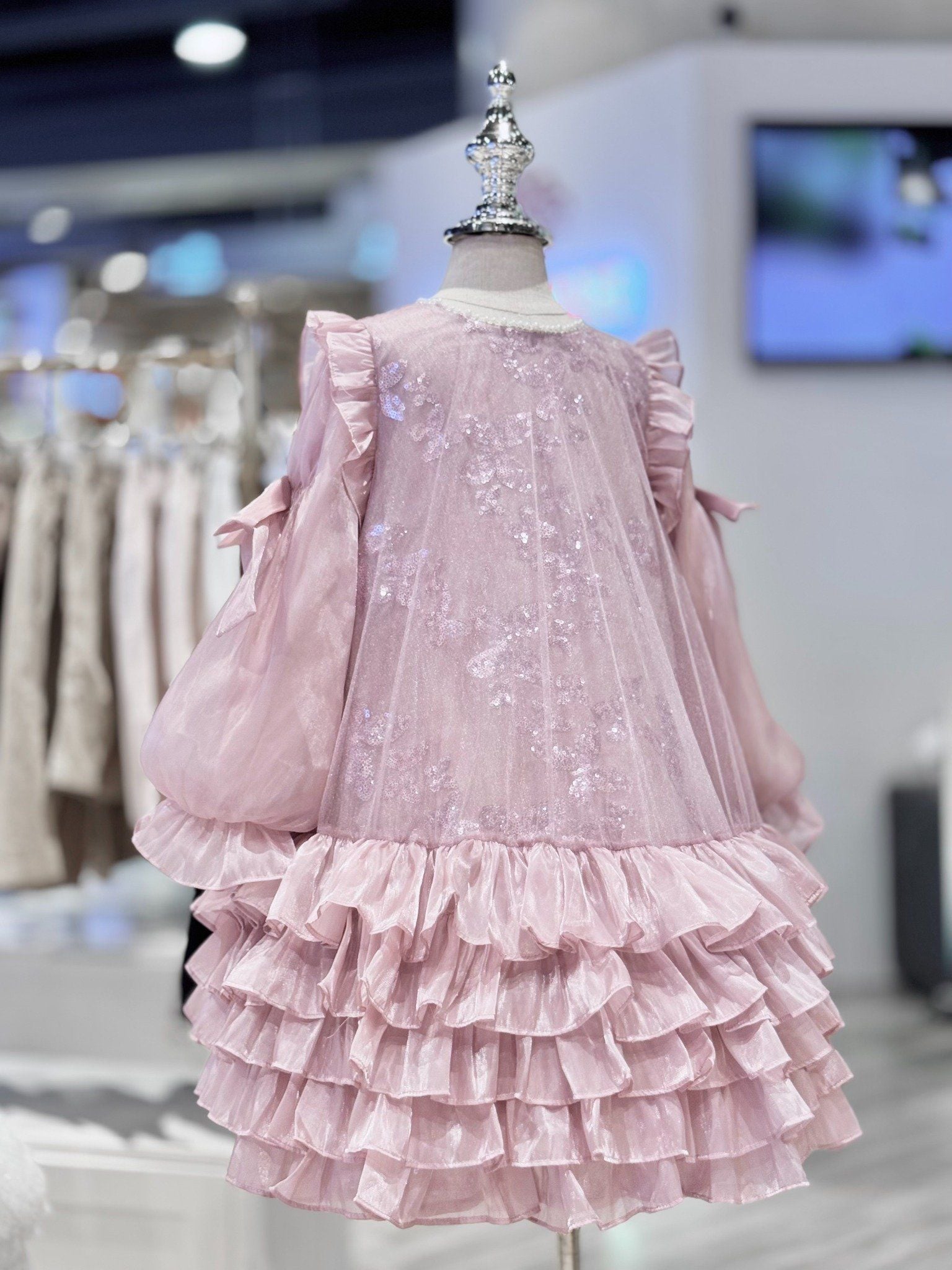  Váy Công Chúa Bé Gái Tầng Voan Bồng Bềnh Tím hồng Crown Space CKGL38514018 